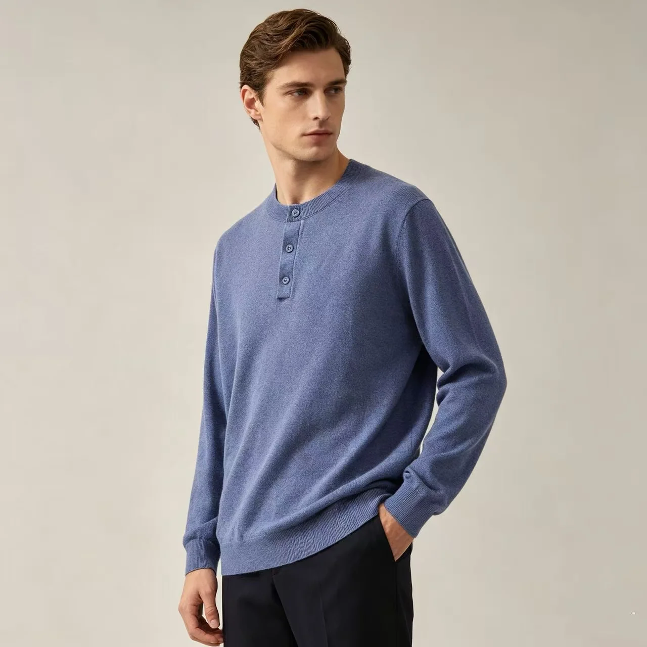 Marl-Effect Henley Neck Knit Sweater D25023654 — view 9
