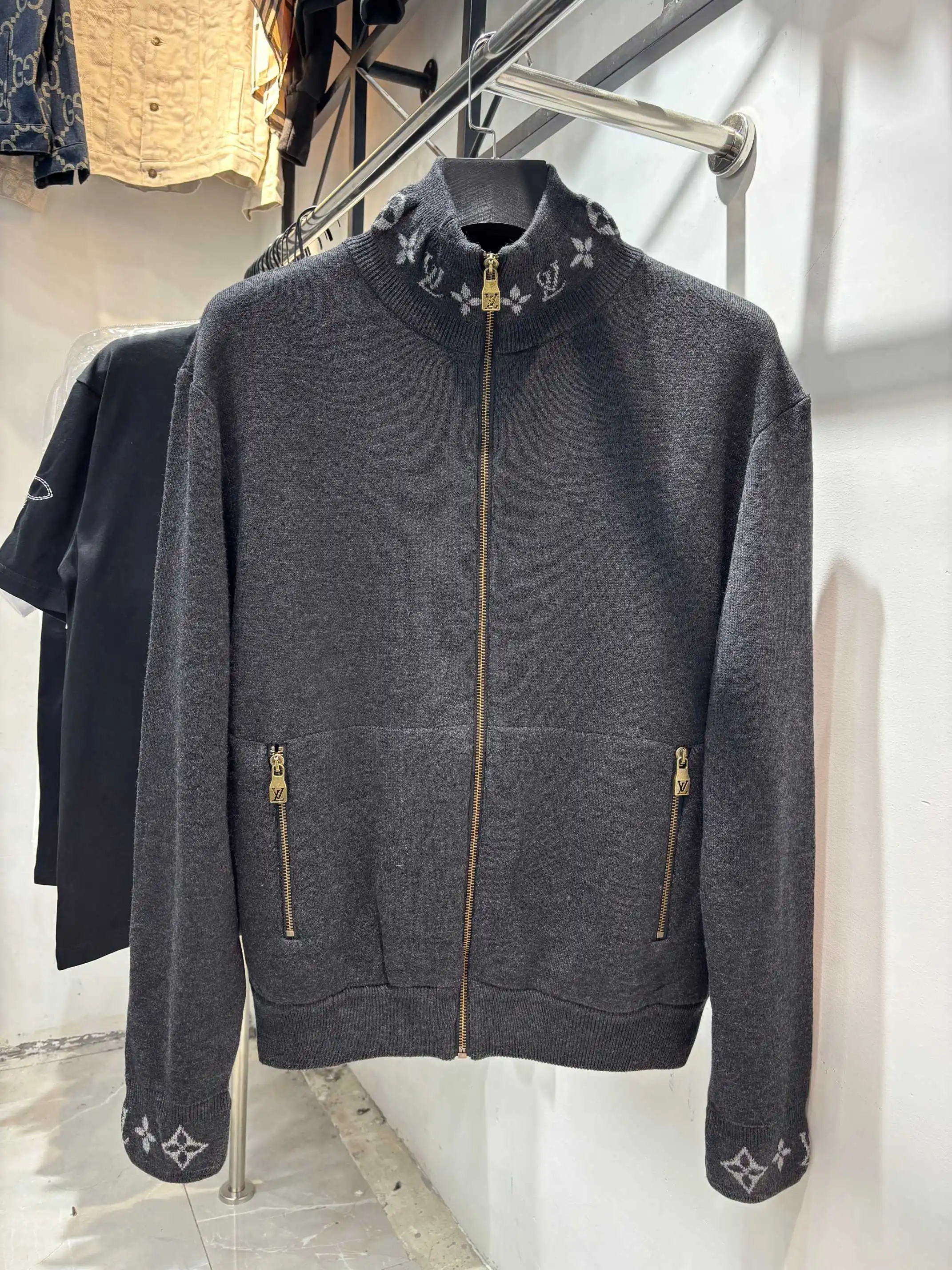 Monogram Jacquard Wool Zip-Up Cardigan D25513868