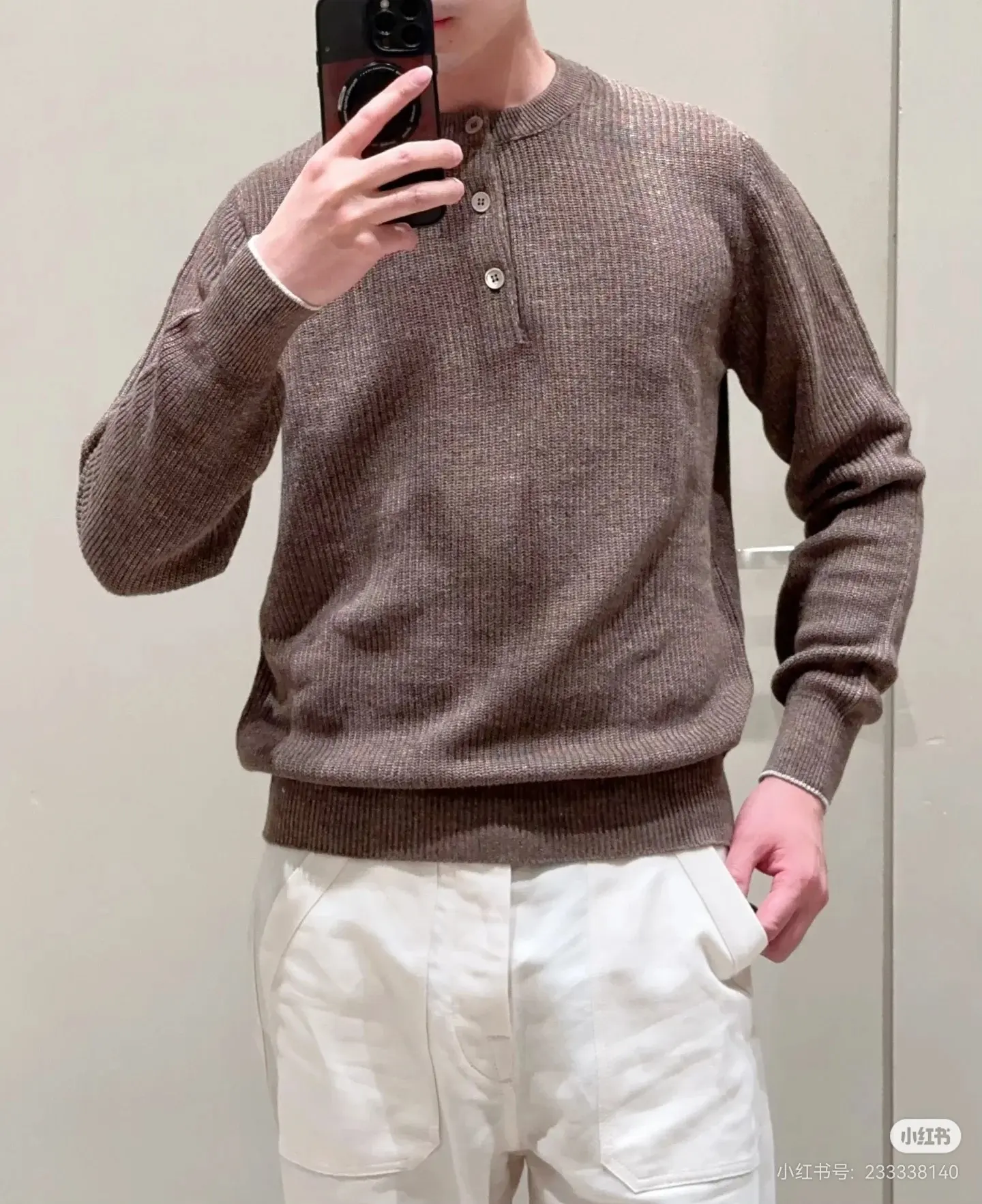 Marl-Knit Henley Neck Sweater D26023701 — view 2