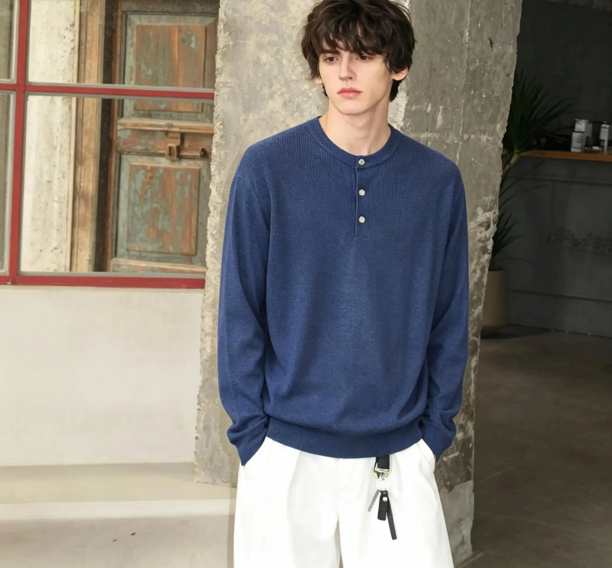 Marl-Knit Henley Neck Sweater D26023701 — view 3