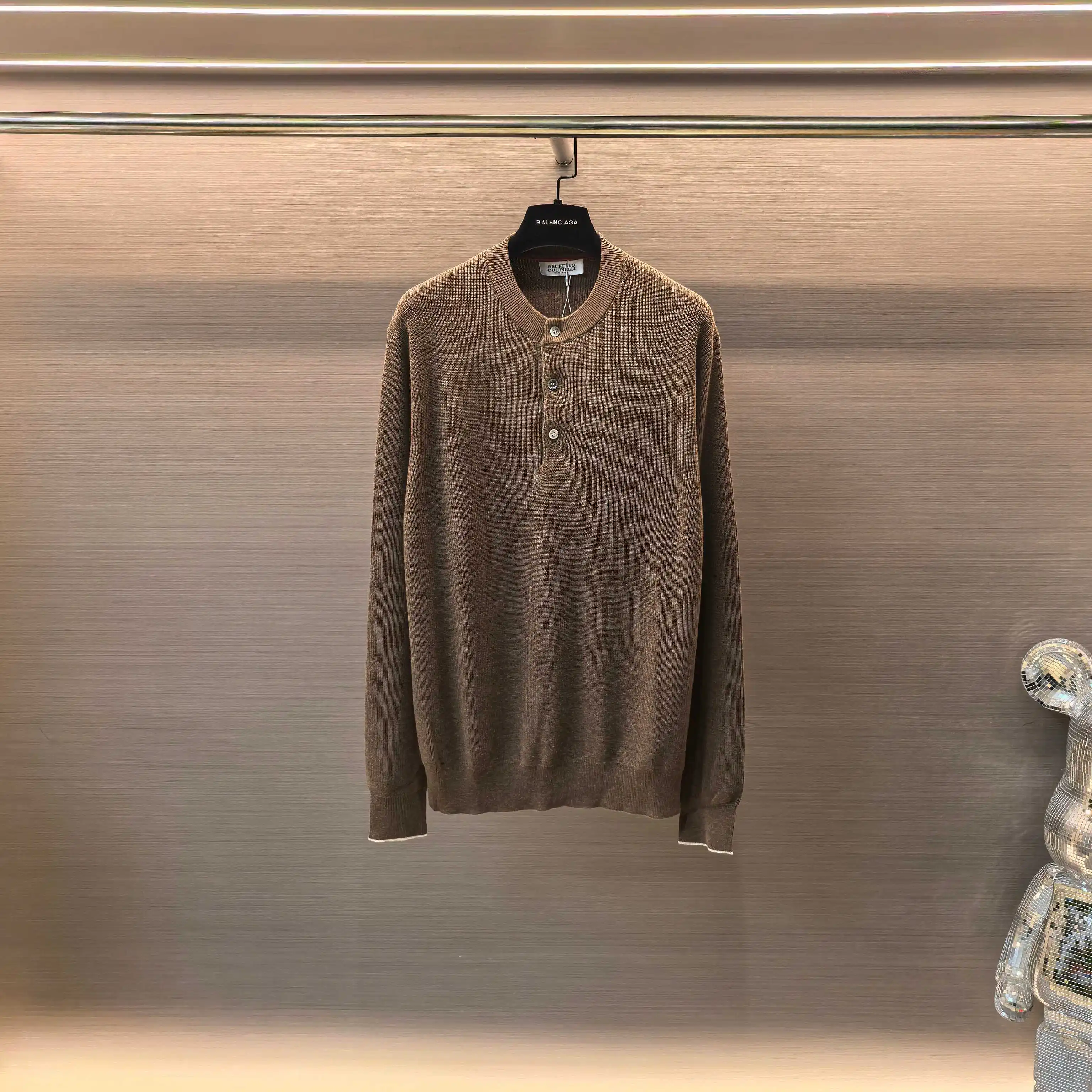Henley Neck Melange Knit Sweater D26023699 — view 2
