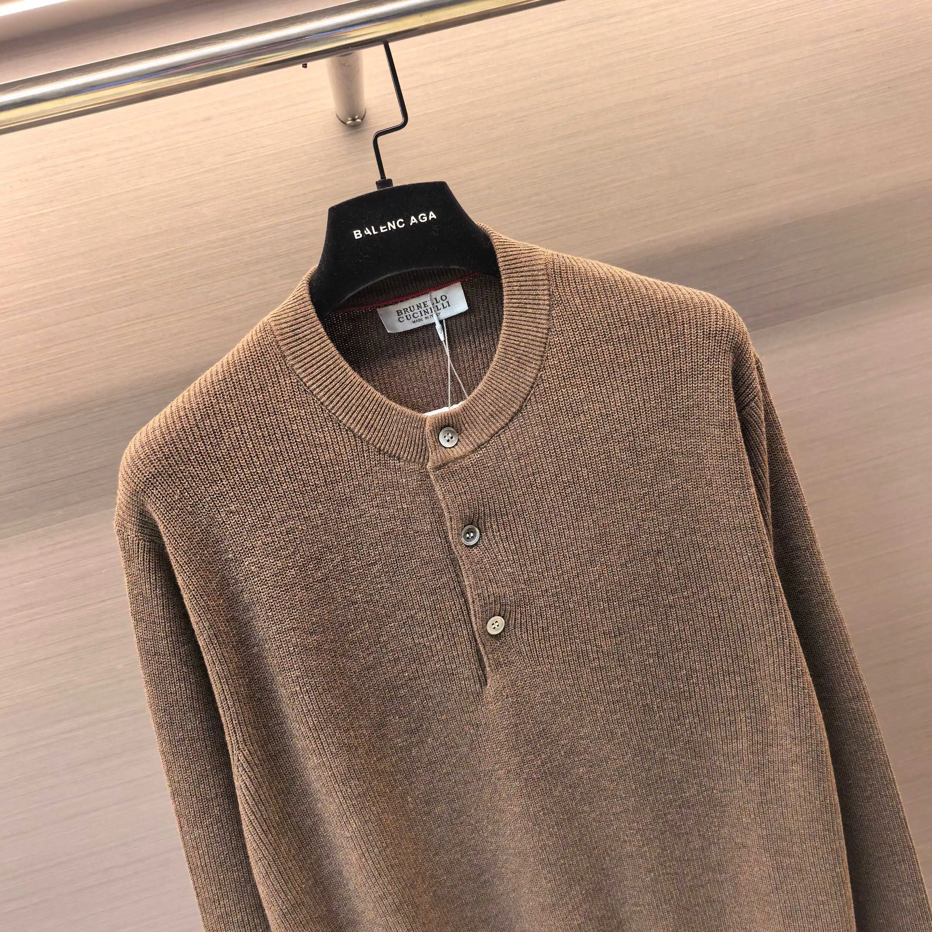 Henley Neck Melange Knit Sweater D26023699 — view 4