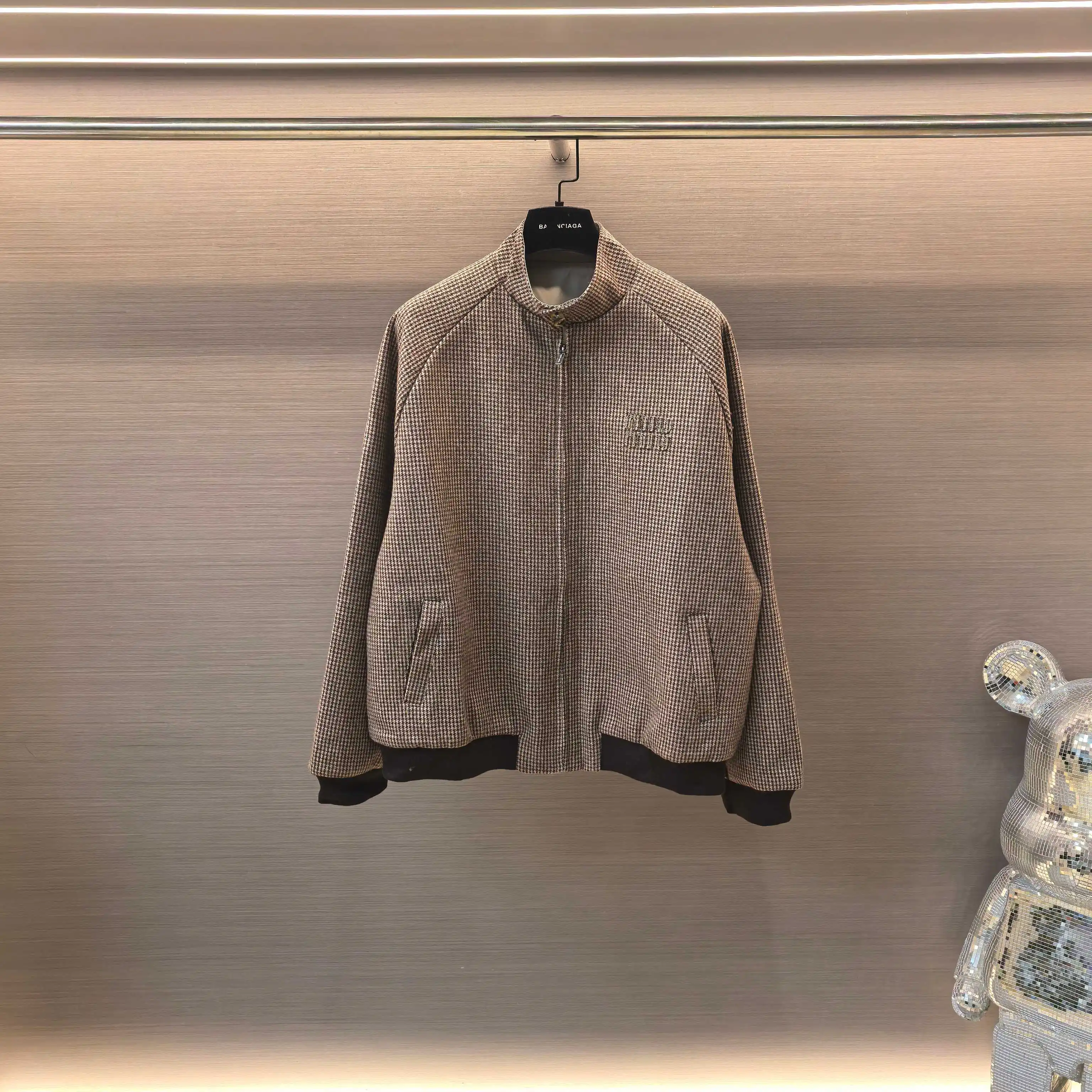 Reversible Houndstooth Cashmere Harrington Jacket D27023849