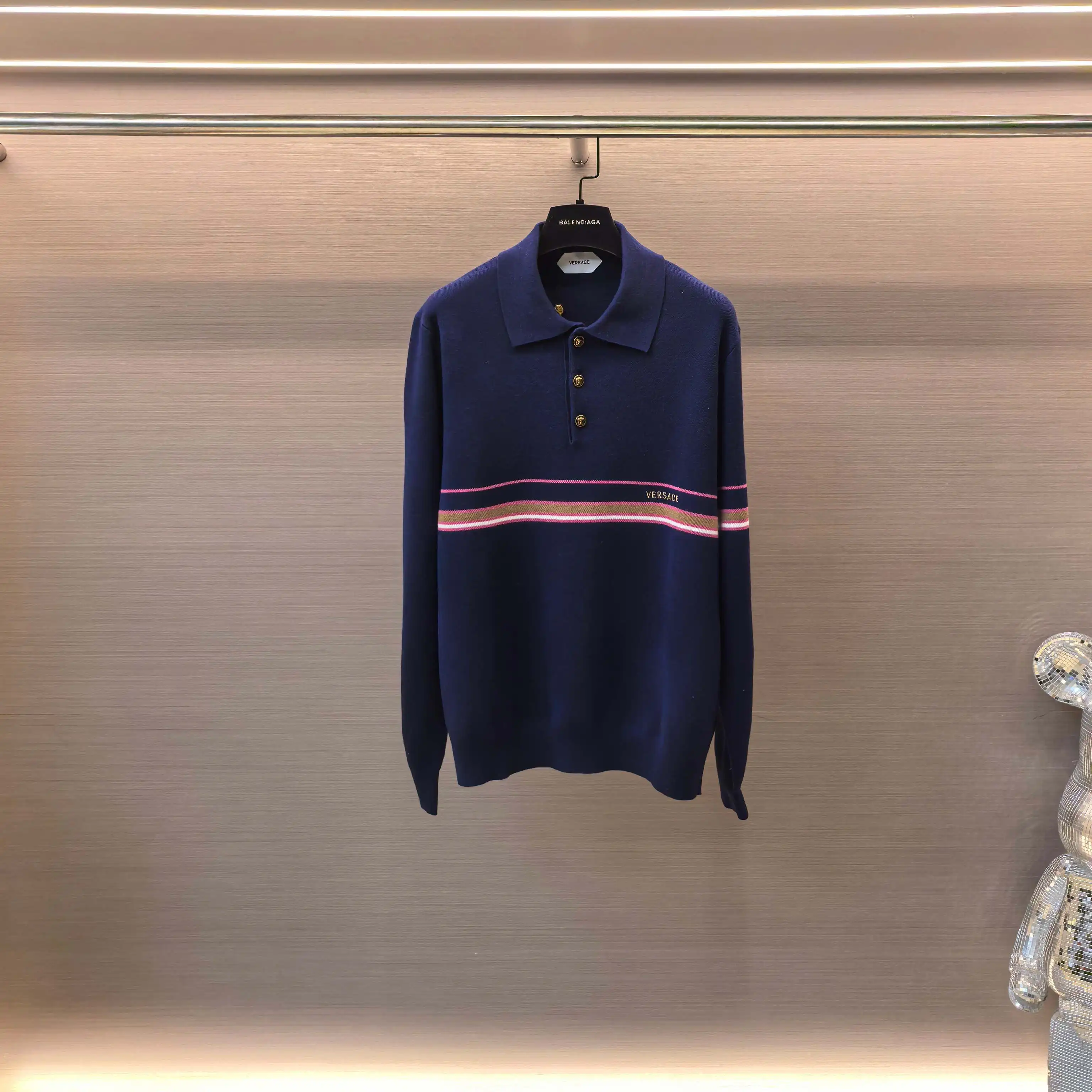 Striped Silk-Wool Blend Long-Sleeve Polo Sweater D27023717