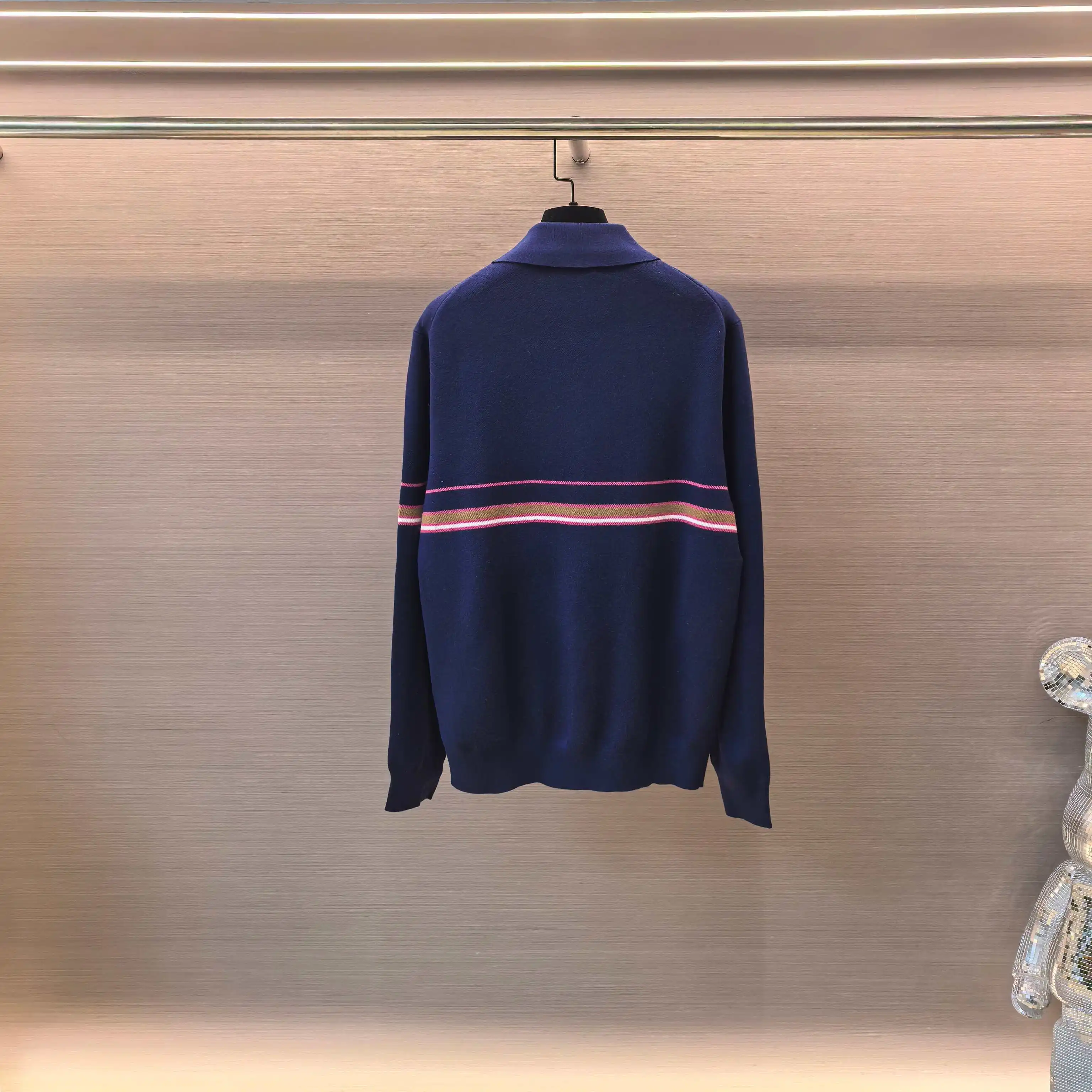 Striped Silk-Wool Blend Long-Sleeve Polo Sweater D27023717 — view 2