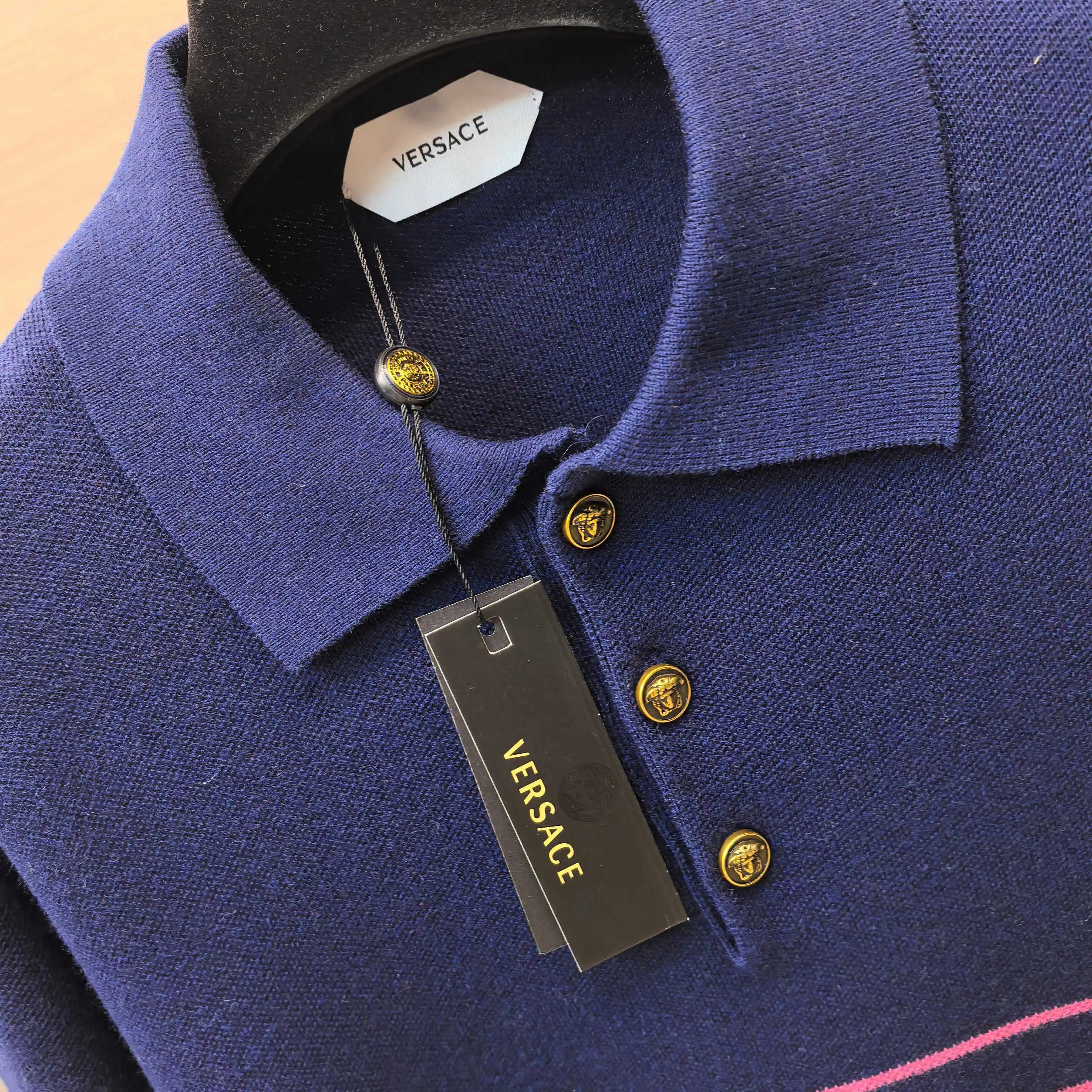 Striped Silk-Wool Blend Long-Sleeve Polo Sweater D27023717 — view 4