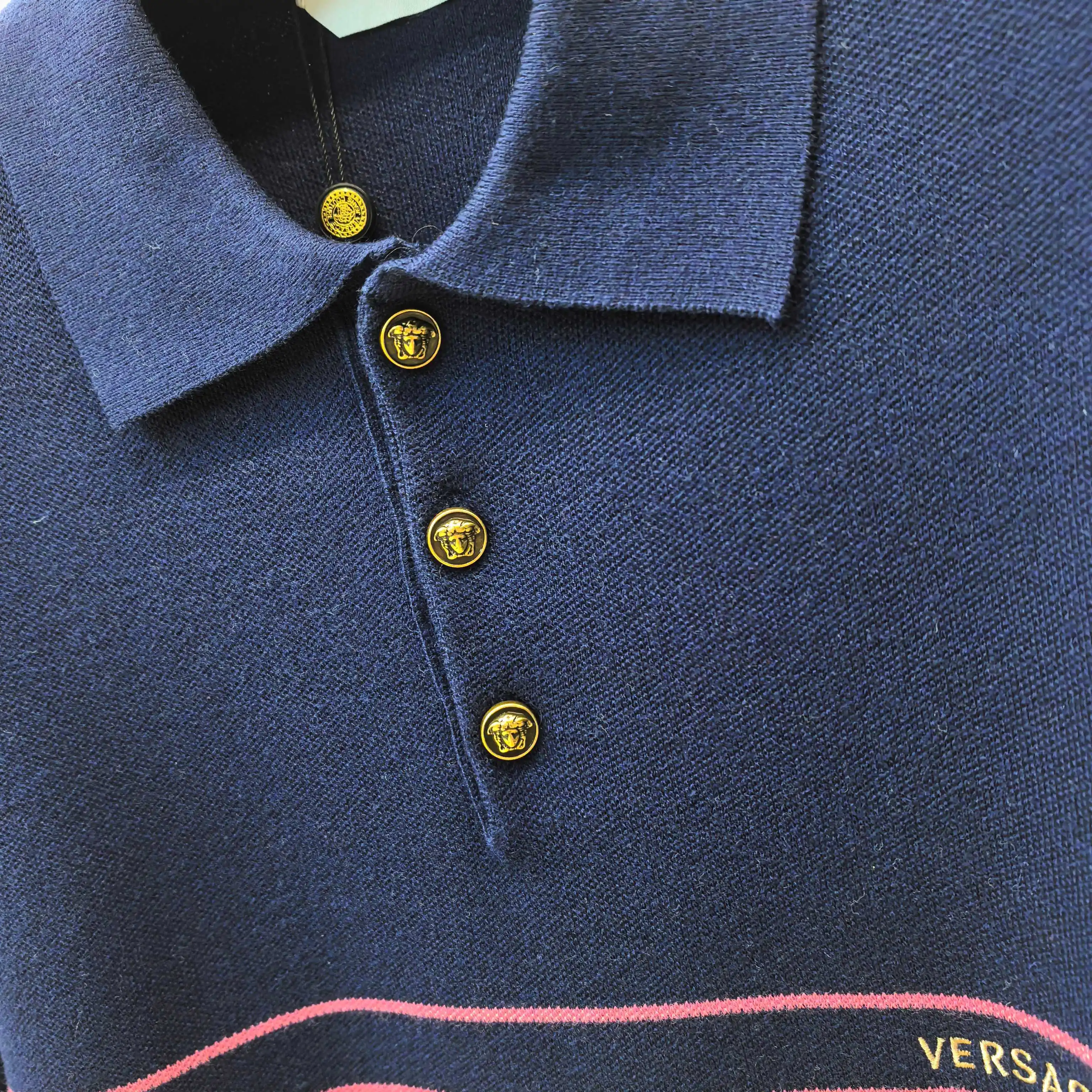 Striped Silk-Wool Blend Long-Sleeve Polo Sweater D27023717 — view 7
