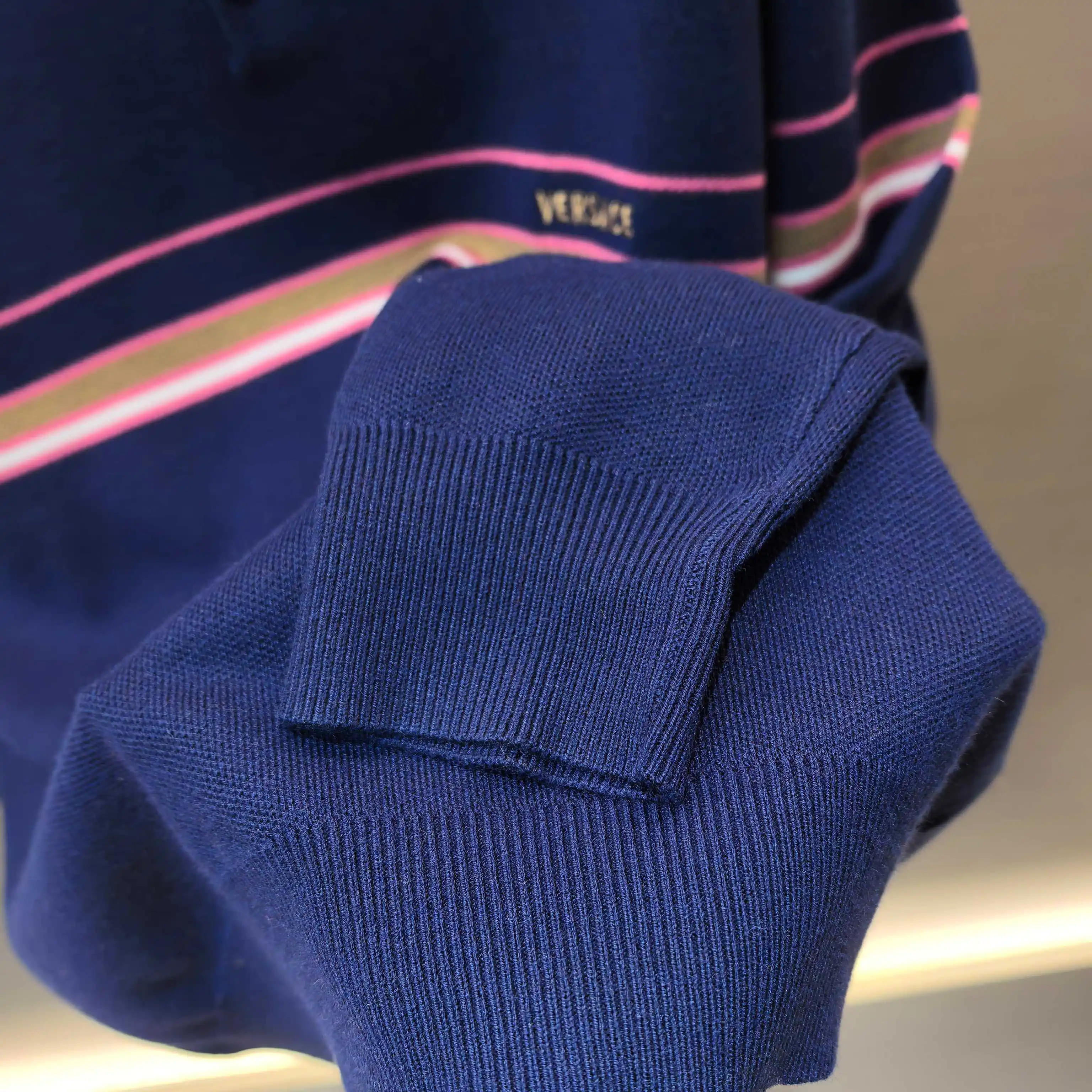 Striped Silk-Wool Blend Long-Sleeve Polo Sweater D27023717 — view 8