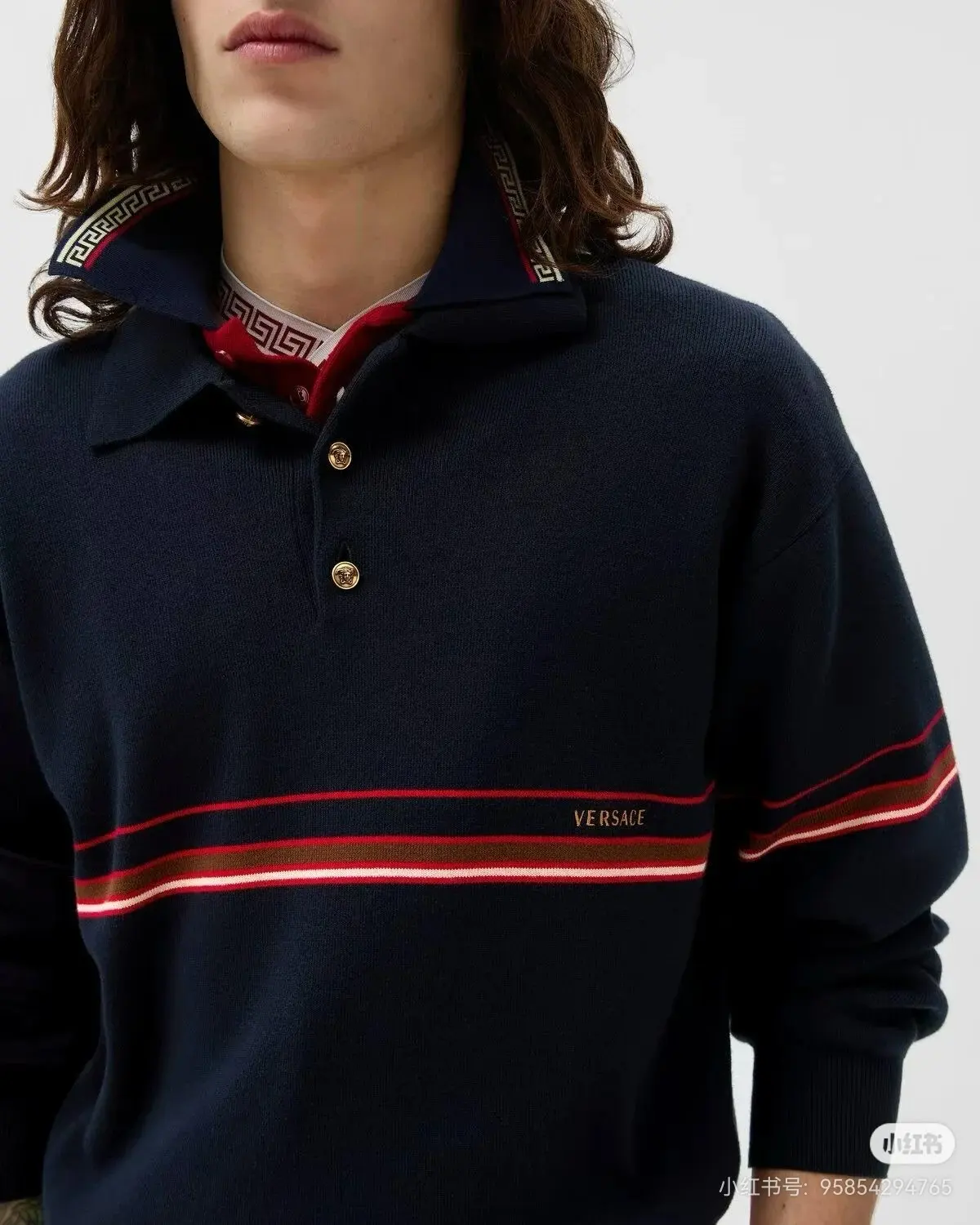Striped Silk-Wool Blend Long-Sleeve Polo Sweater D27023716