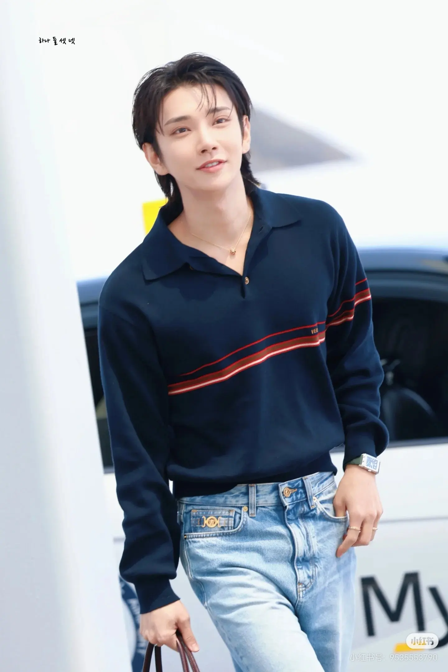 Striped Silk-Wool Blend Long-Sleeve Polo Sweater D27023716 — view 2