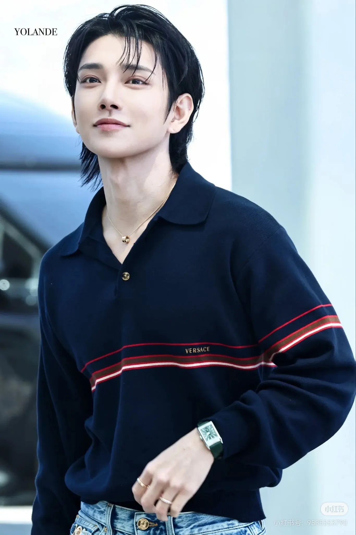Striped Silk-Wool Blend Long-Sleeve Polo Sweater D27023716 — view 4