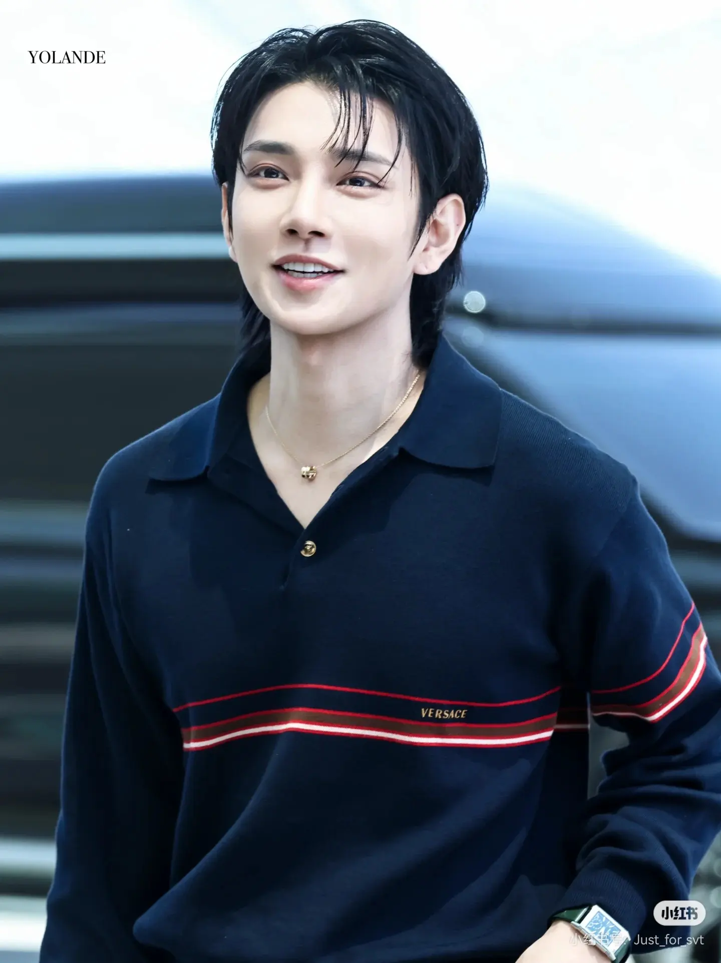 Striped Silk-Wool Blend Long-Sleeve Polo Sweater D27023716 — view 5