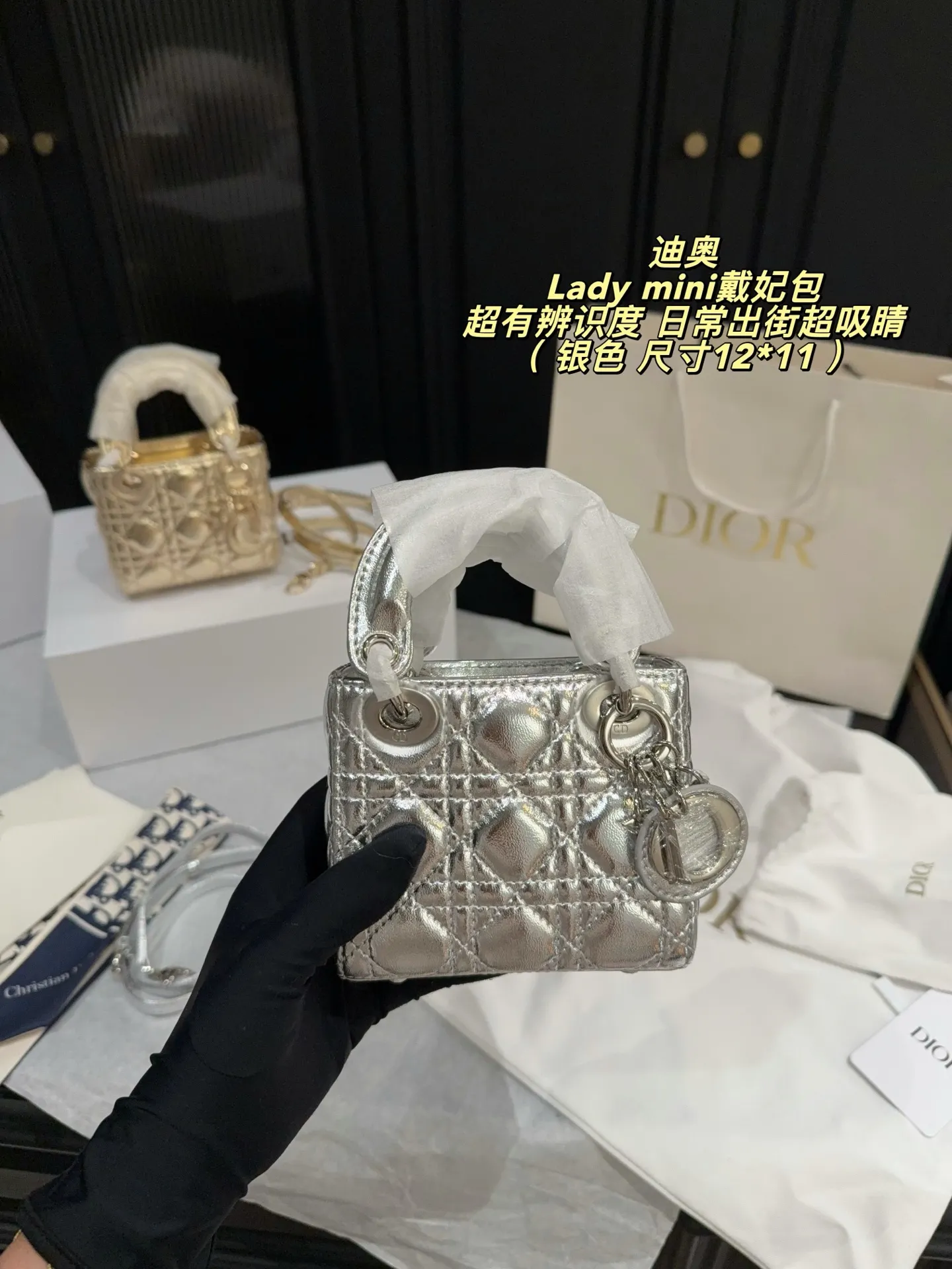 Lady Dior Mini Metallic Leather Bag D30018305 — view 2