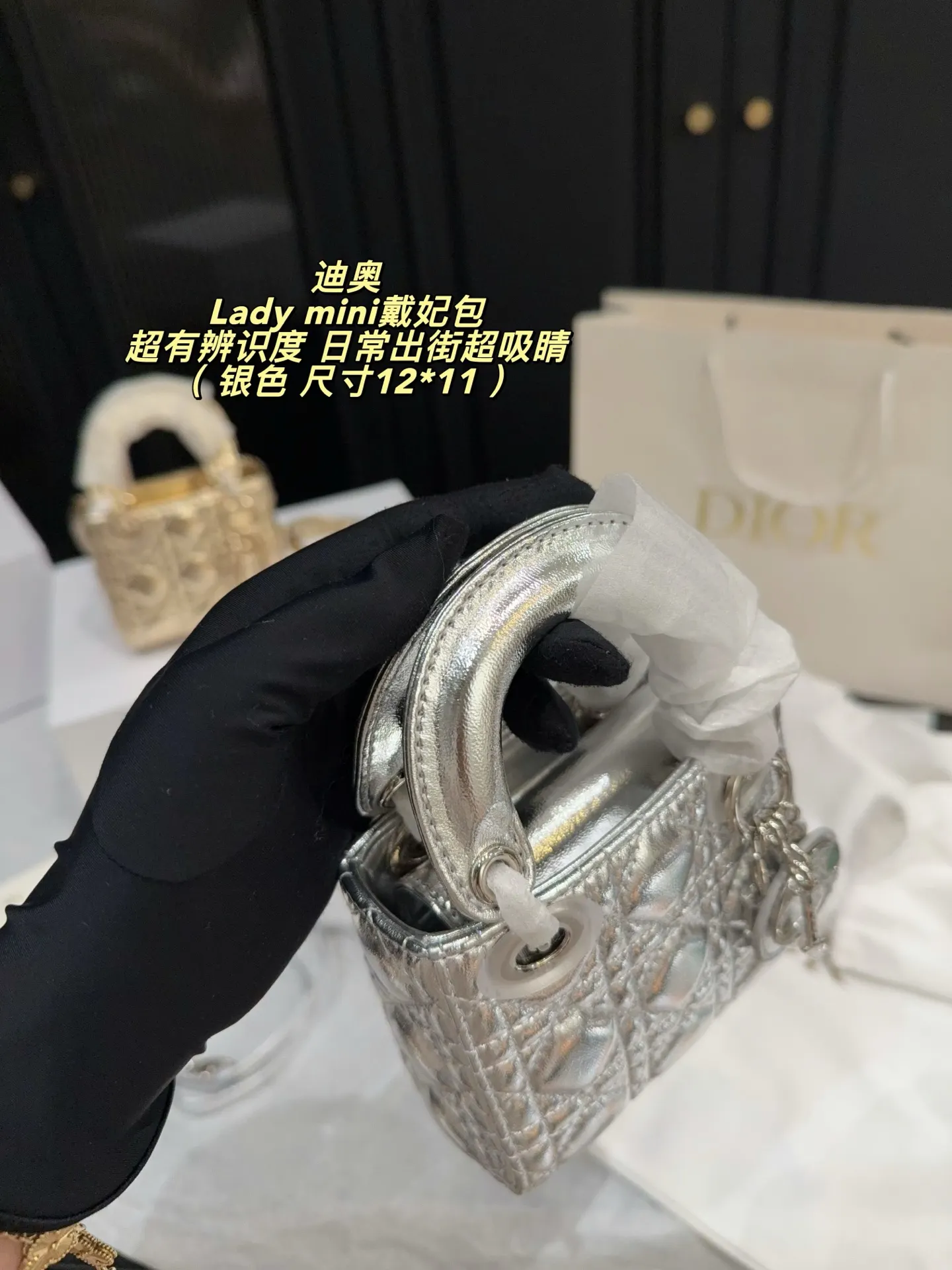 Lady Dior Mini Metallic Leather Bag D30018305 — view 7