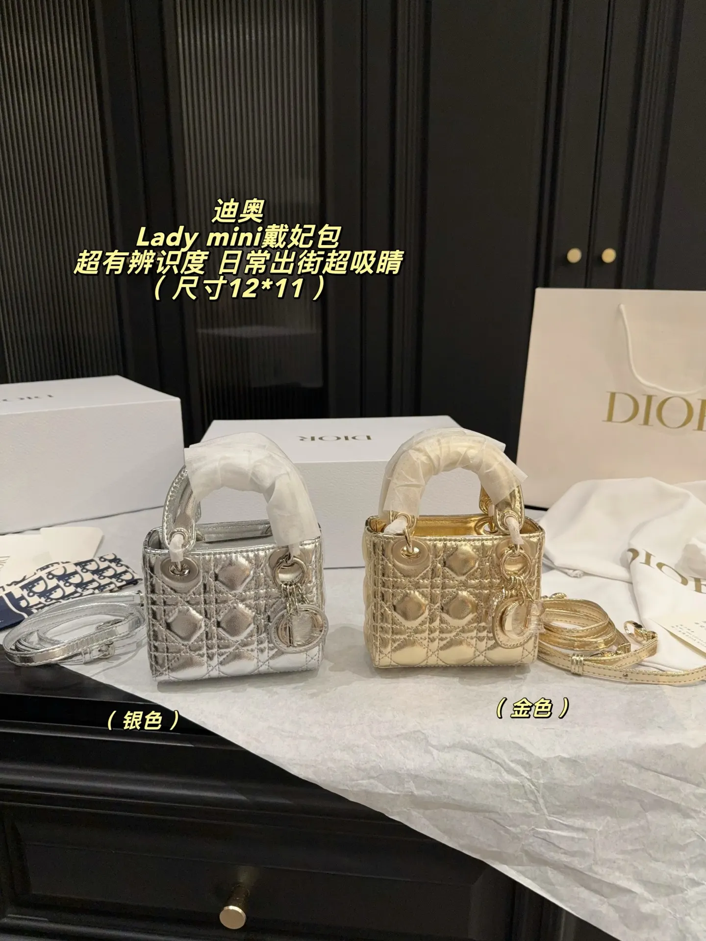 Lady Dior Mini Metallic Leather Bag D30018305 — view 10