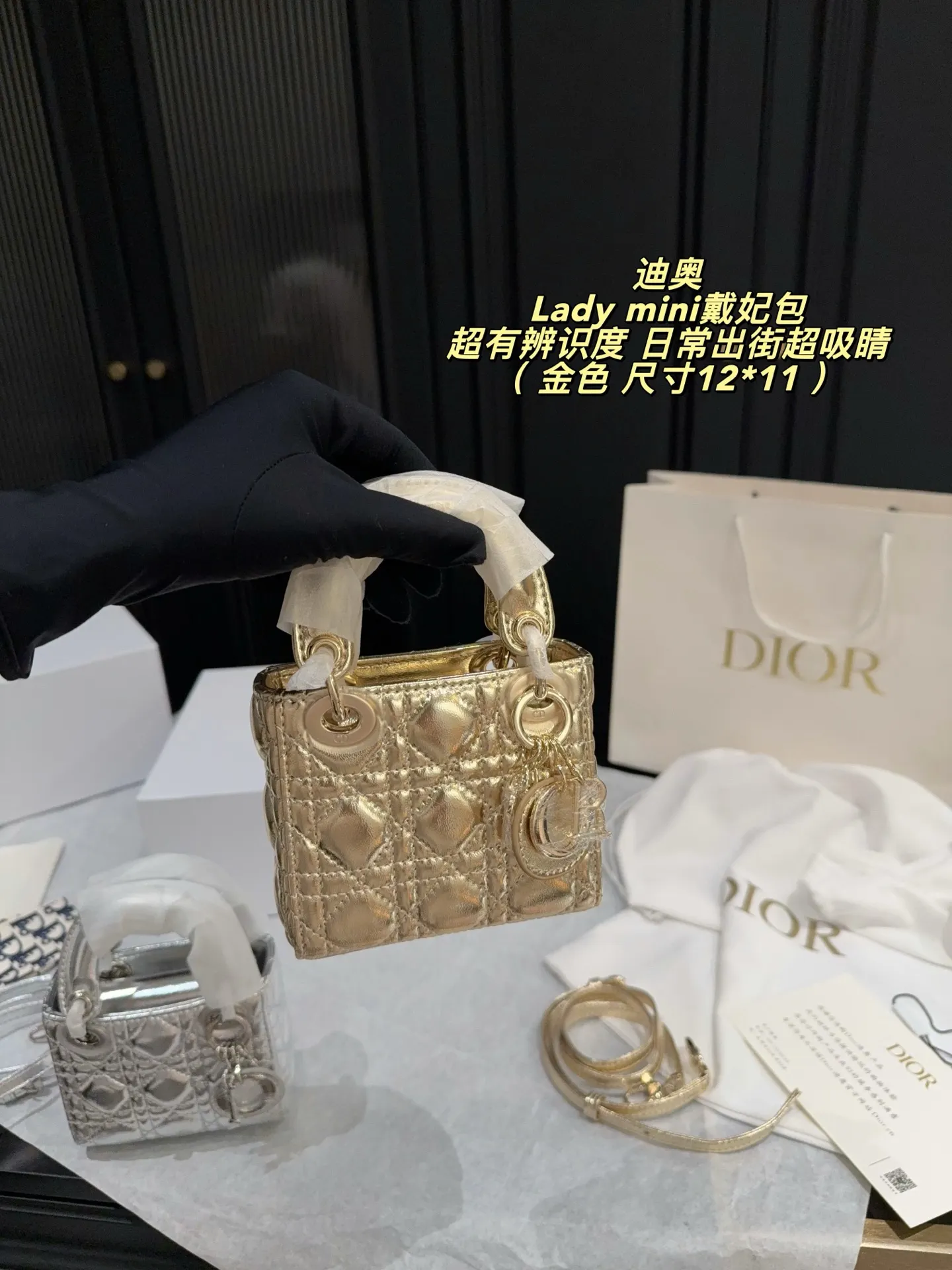Lady Dior Mini Metallic Leather Bag D30018305 — view 11