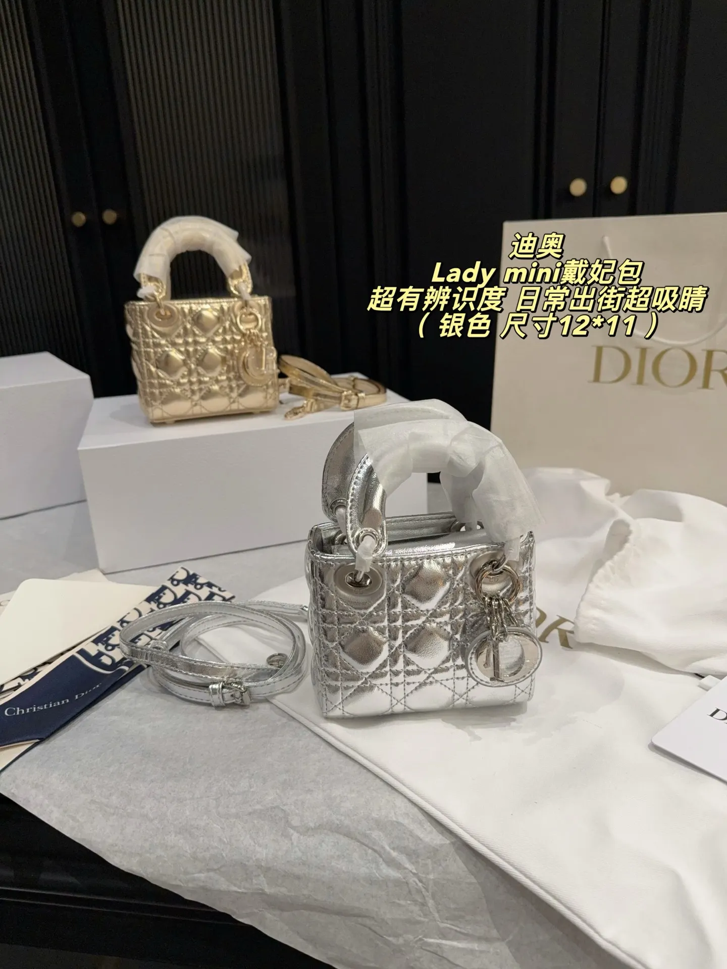 Lady Dior Mini Metallic Leather Bag D30018305 — view 12