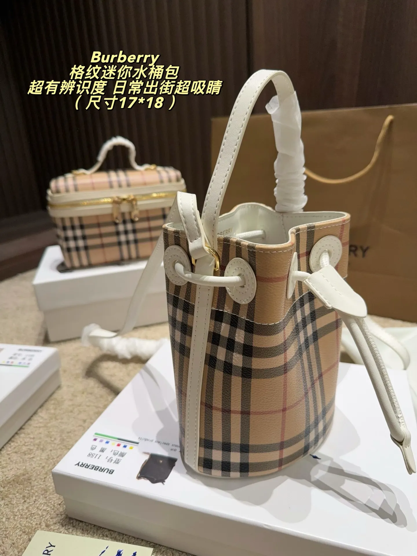 Mini Check Coated Canvas Bucket Bag D30017831 — view 3