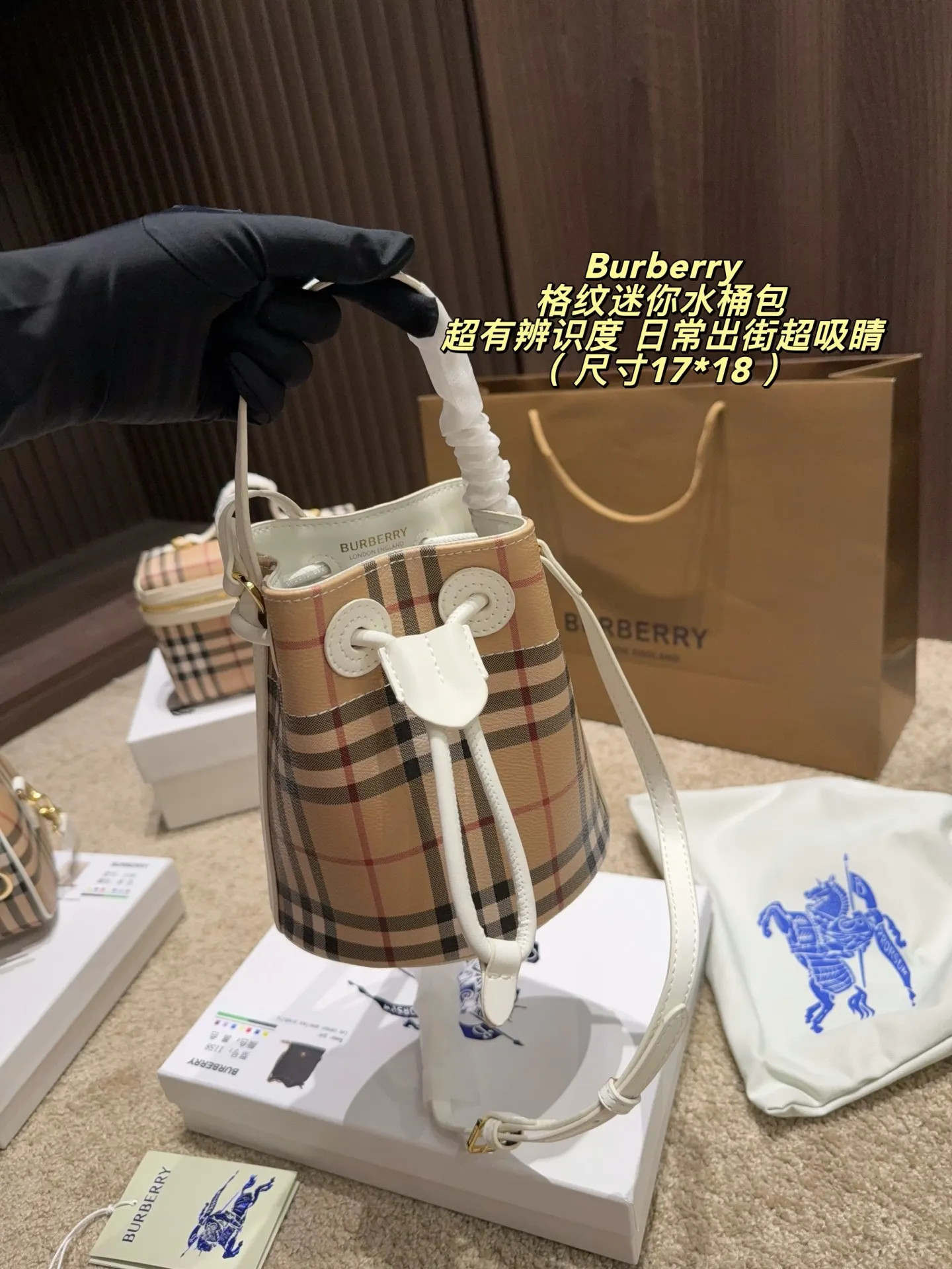 Mini Check Coated Canvas Bucket Bag D30017831 — view 4