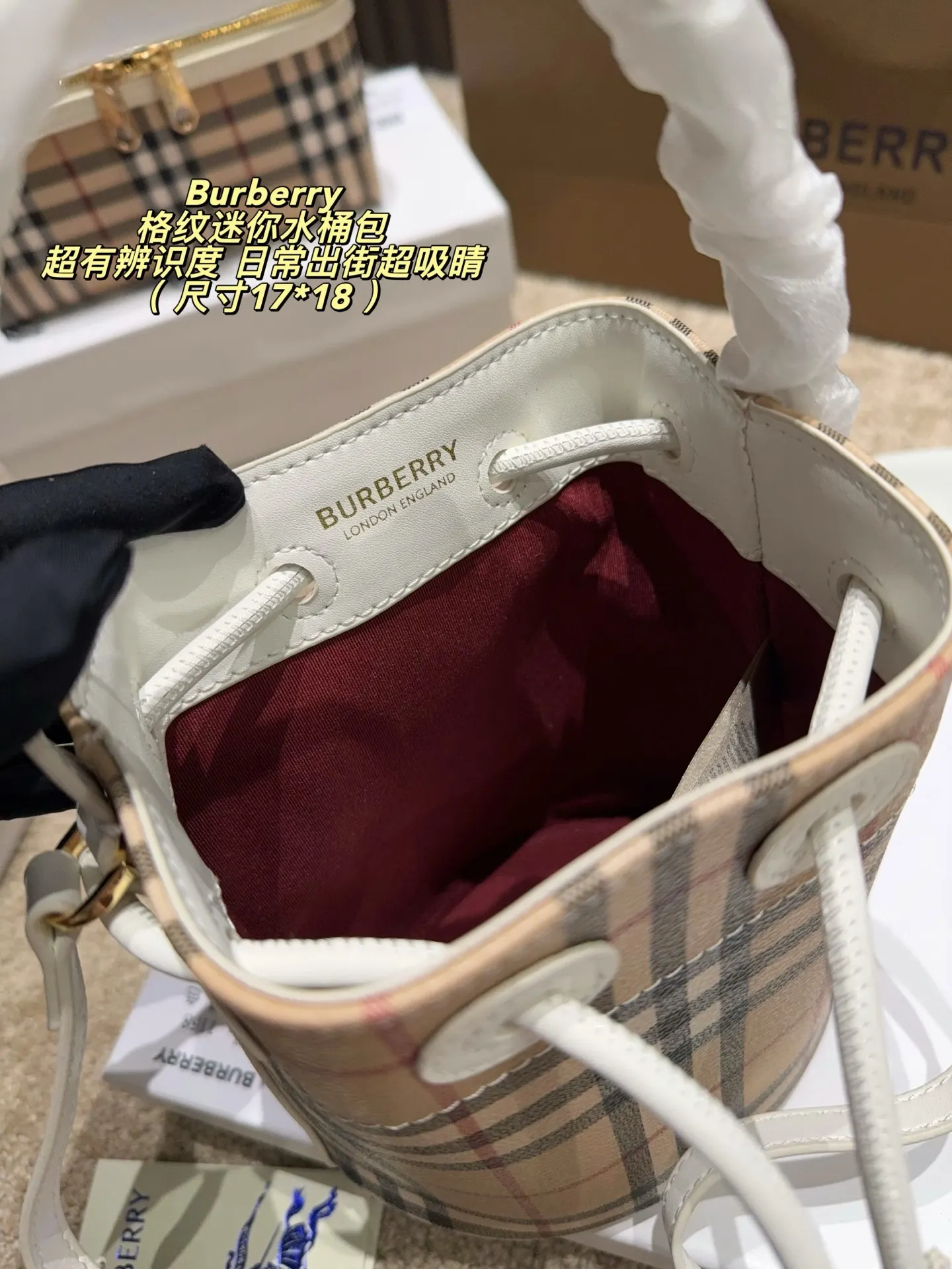 Mini Check Coated Canvas Bucket Bag D30017831 — view 9