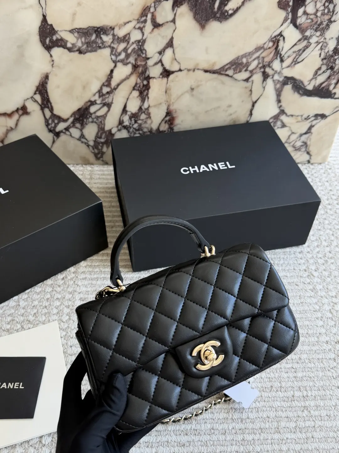 CF Handle Mini Quilted Top-Handle Bag D30018417