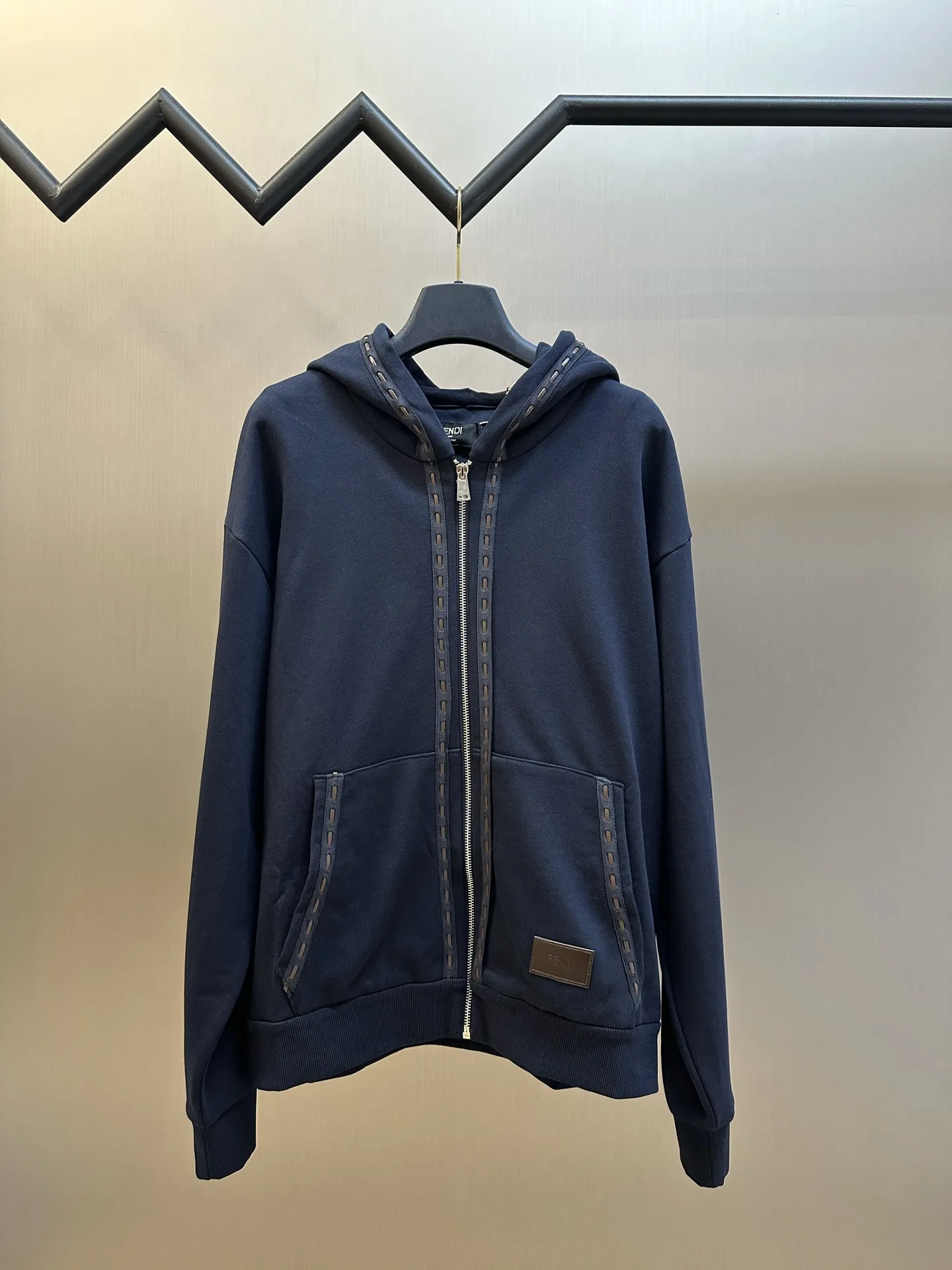 Leather Patch Zip-Up Hoodie D30518791