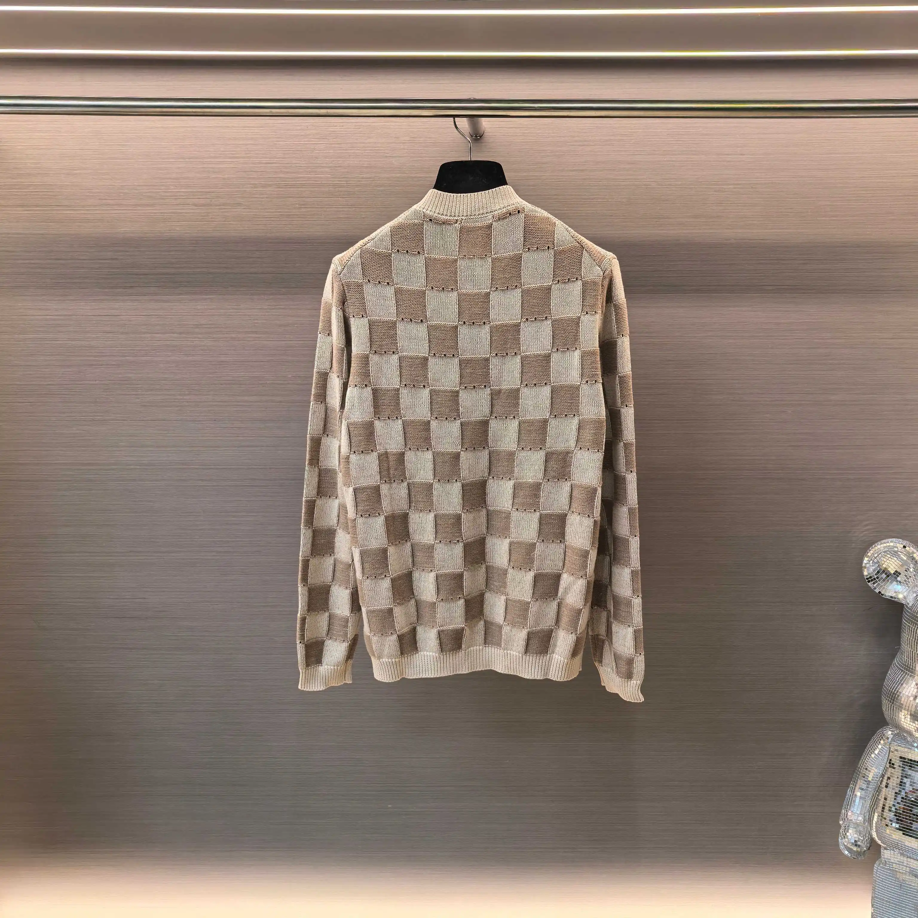 Damier Open-Knit Cotton-Blend Cardigan D31523718 — view 2