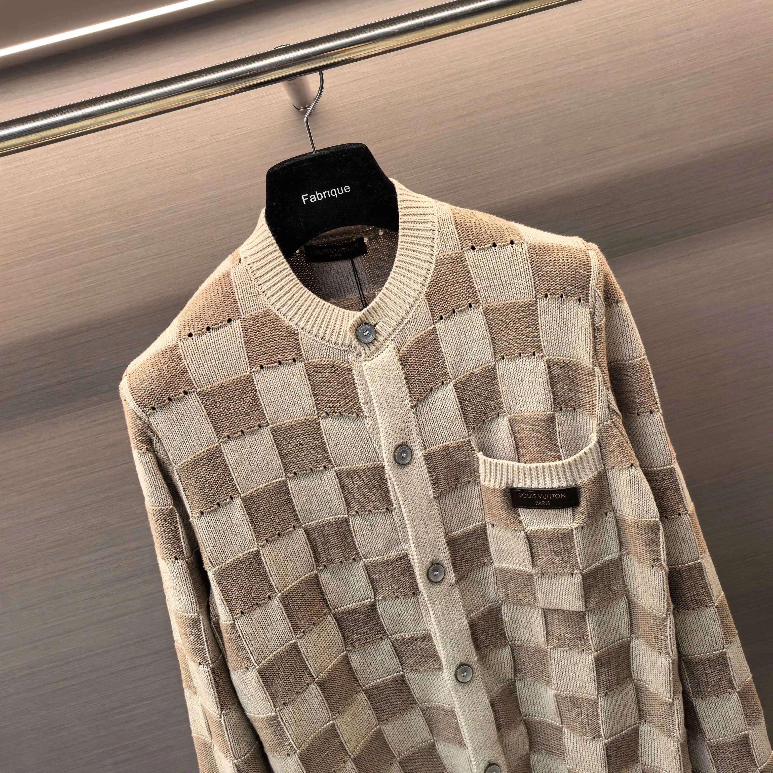 Damier Open-Knit Cotton-Blend Cardigan D31523718 — view 3