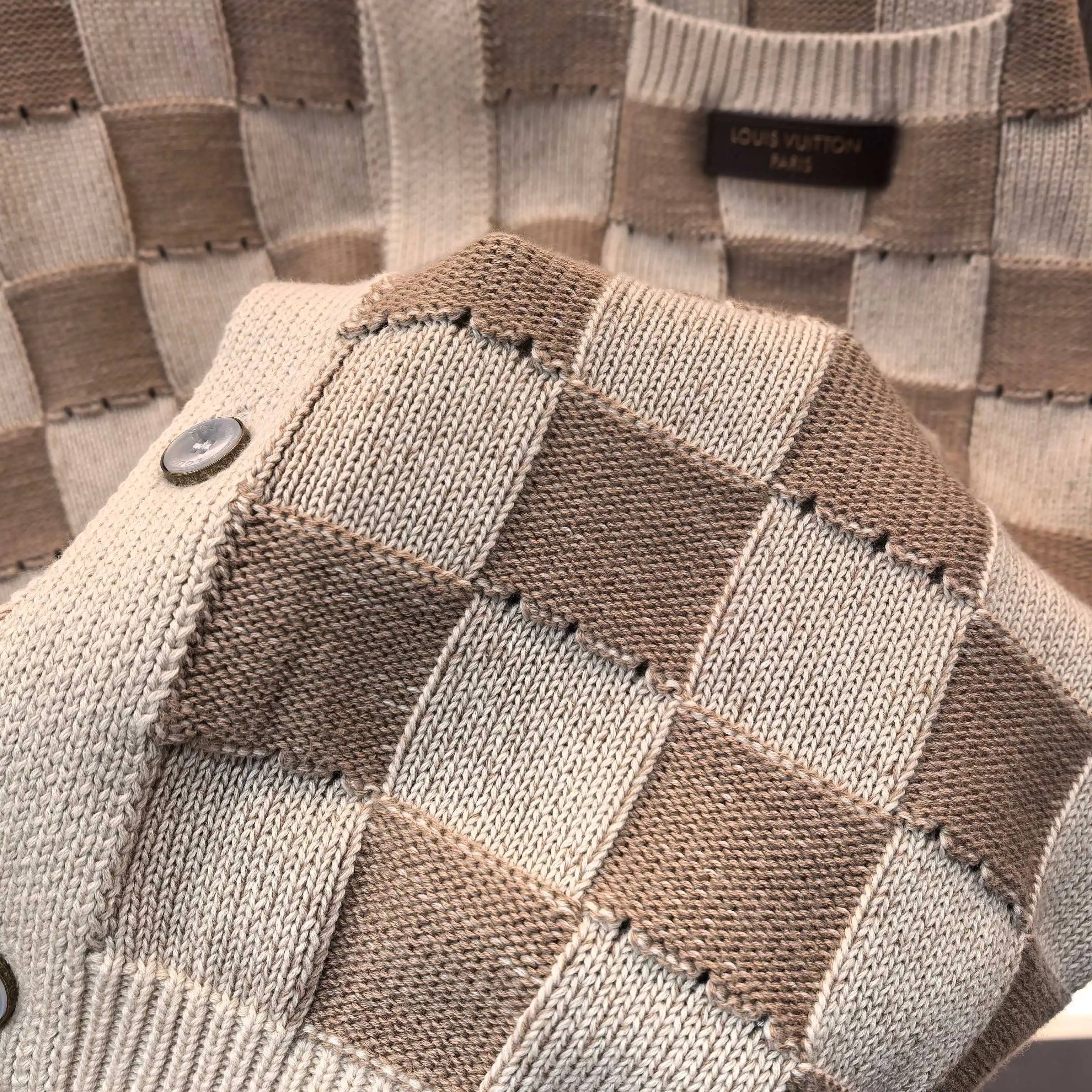 Damier Open-Knit Cotton-Blend Cardigan D31523718 — view 8