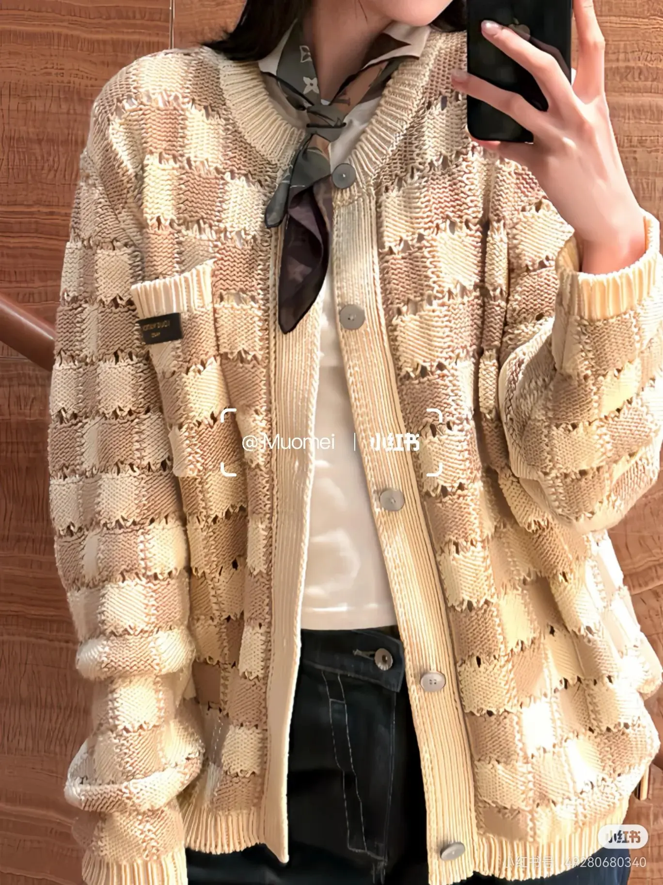 Damier Open-Knit Cotton-Blend Cardigan D31523721 — view 4