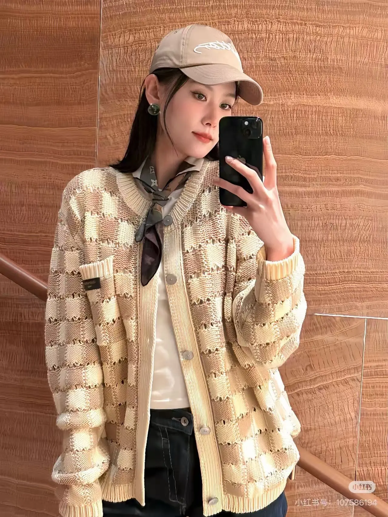 Damier Open-Knit Cotton-Blend Cardigan D31523721 — view 5