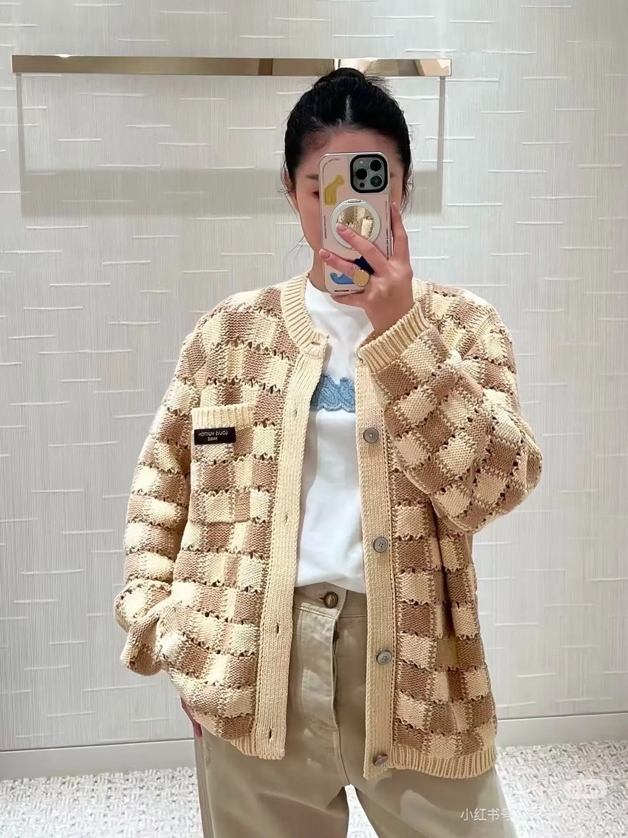 Damier Open-Knit Cotton-Blend Cardigan D31523721 — view 6