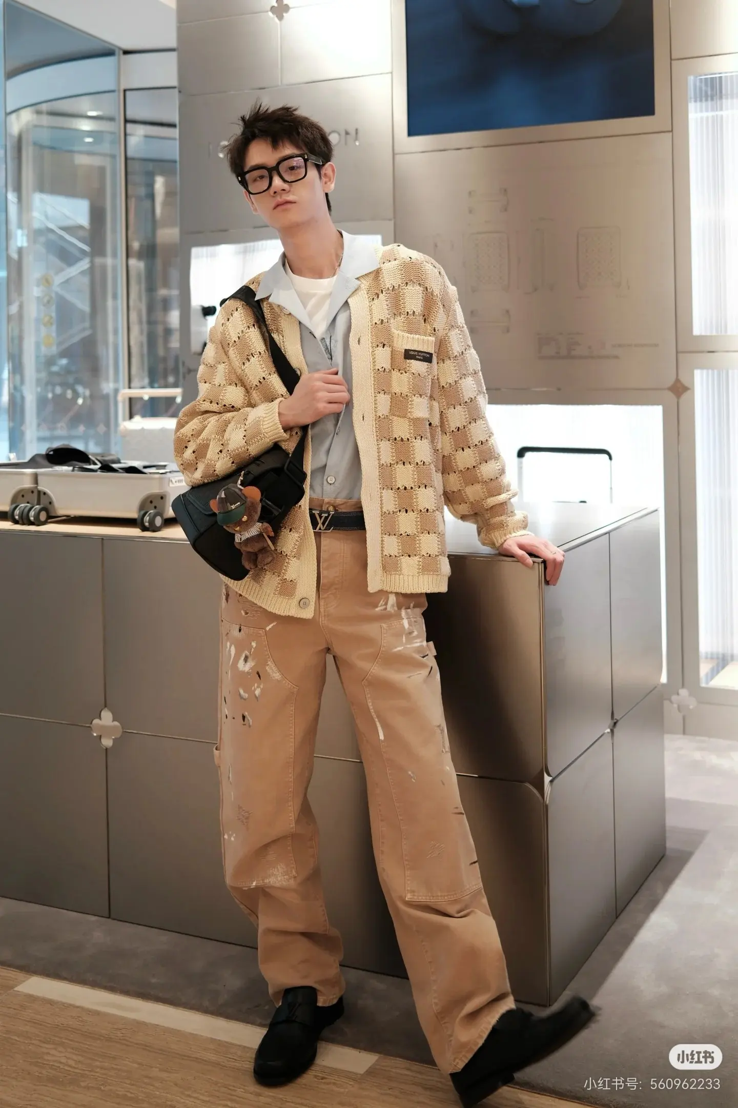 Damier Open-Knit Cotton-Blend Cardigan D31523720 — view 3
