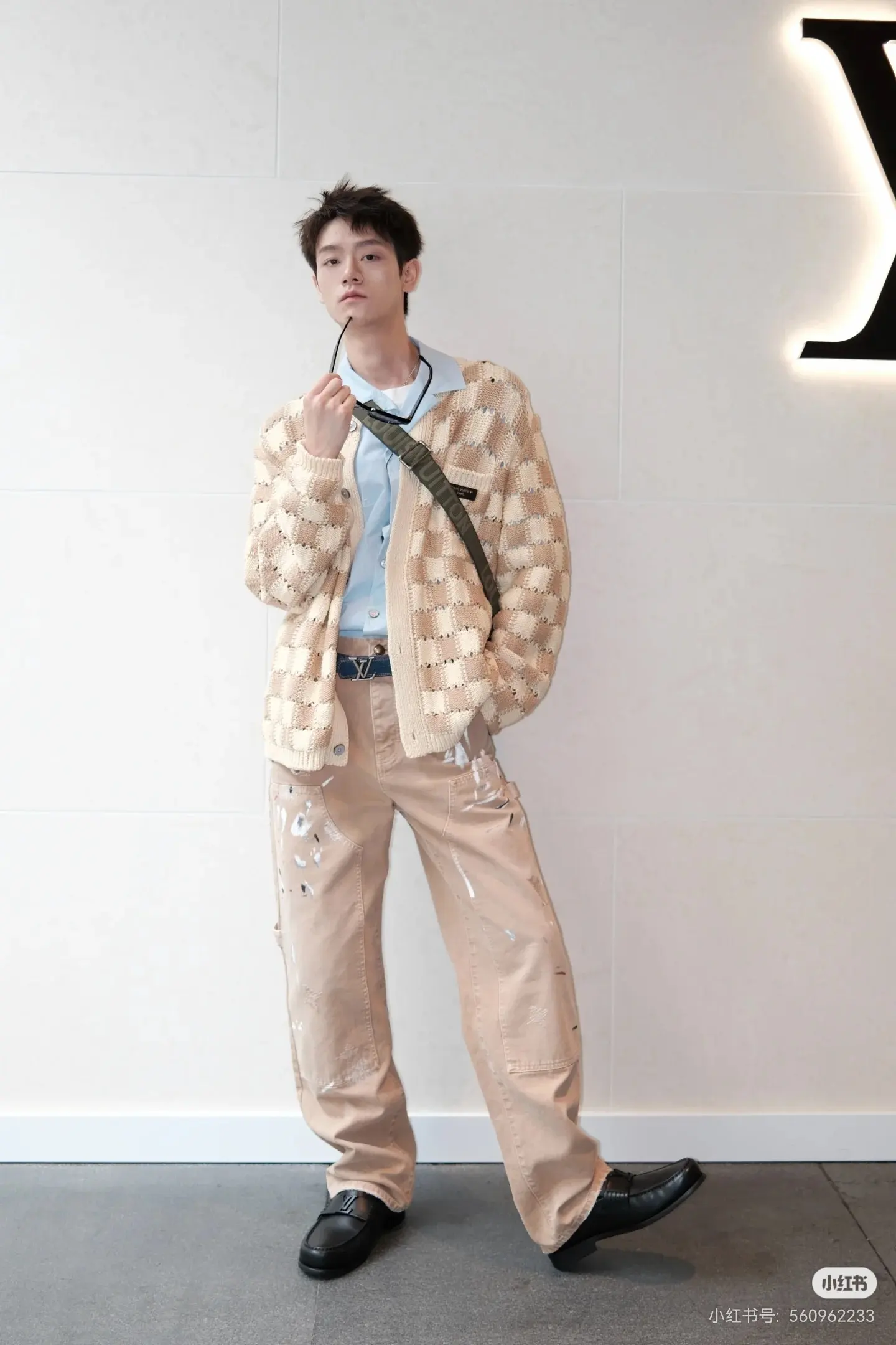 Damier Open-Knit Cotton-Blend Cardigan D31523720 — view 5