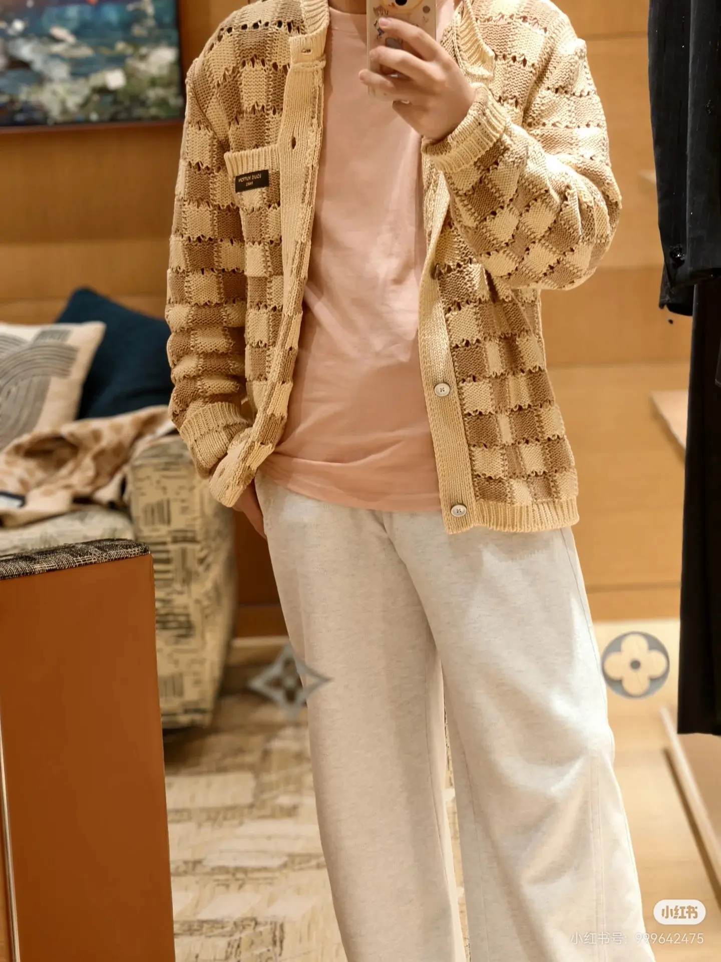 Damier Open-Knit Cotton-Blend Cardigan D31523720 — view 6