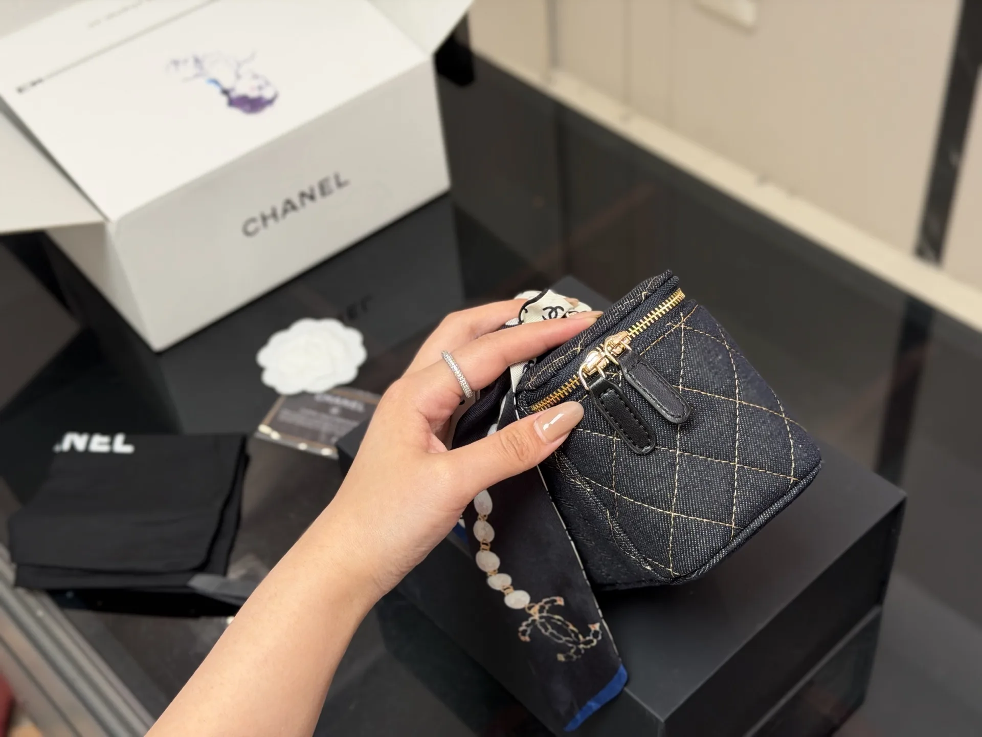 Chanel Quilted Denim Vanity Case D33018401 — view 6