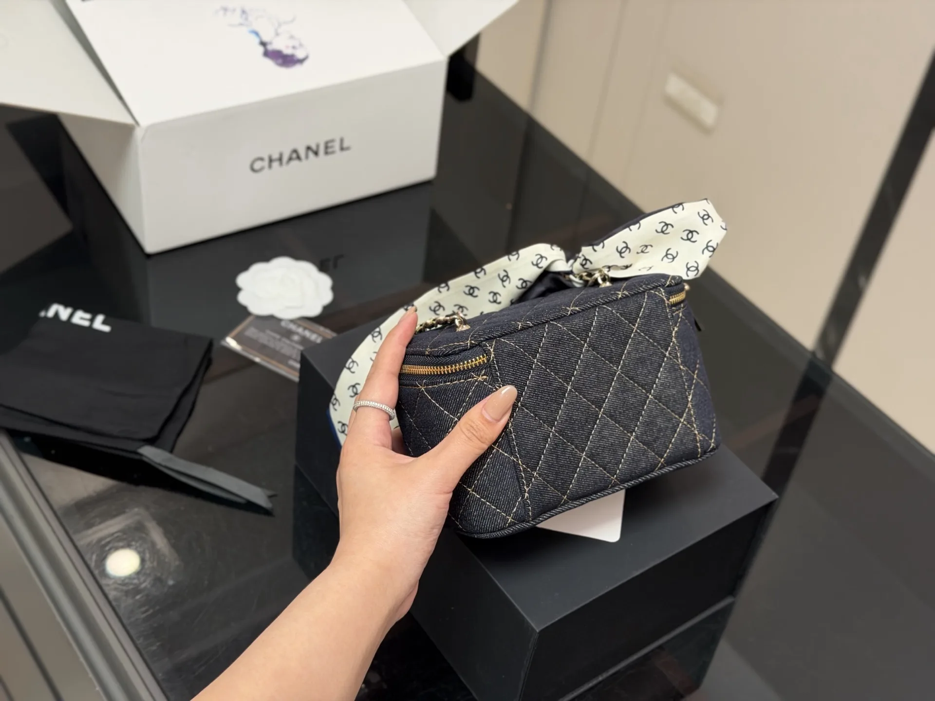 Chanel Quilted Denim Vanity Case D33018401 — view 7