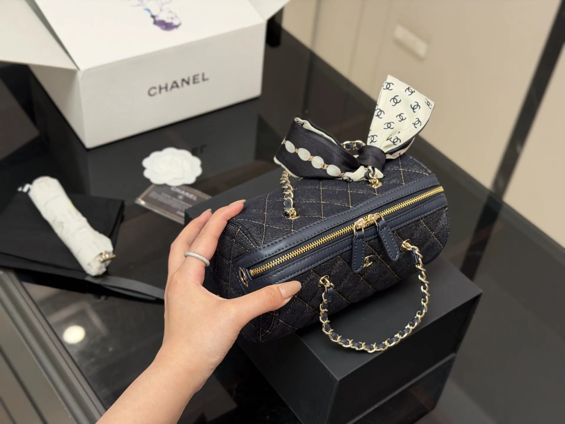 Chanel 25P Denim Bowling Bag D33018407 — view 3