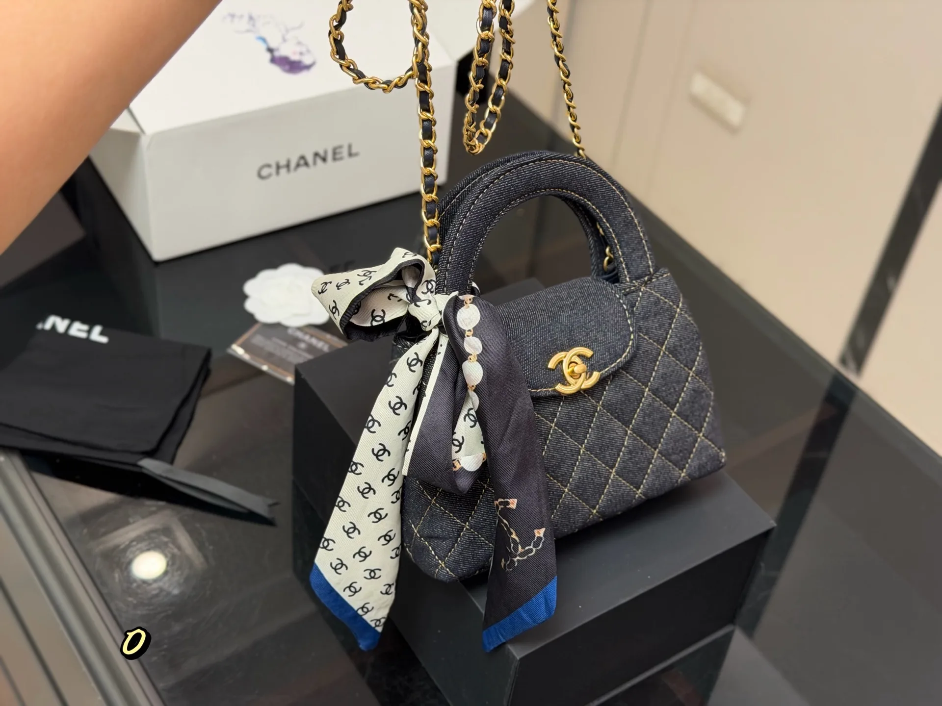 23K Kelly Quilted Denim Top-Handle Bag D33018405 — view 5