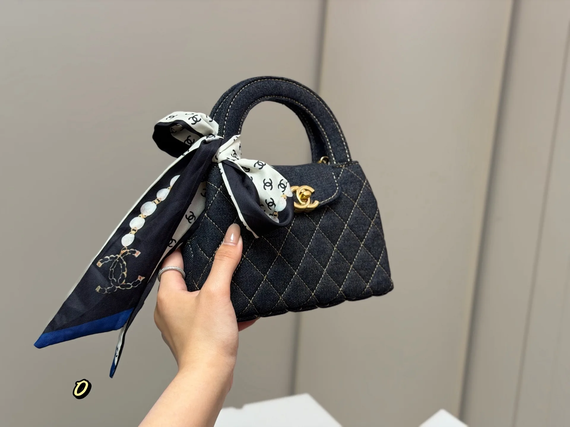 23K Kelly Quilted Denim Top-Handle Bag D33018405 — view 9