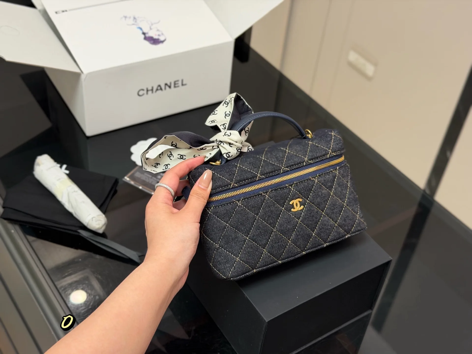 Chanel Quilted Denim Vanity Case Bag D34018404