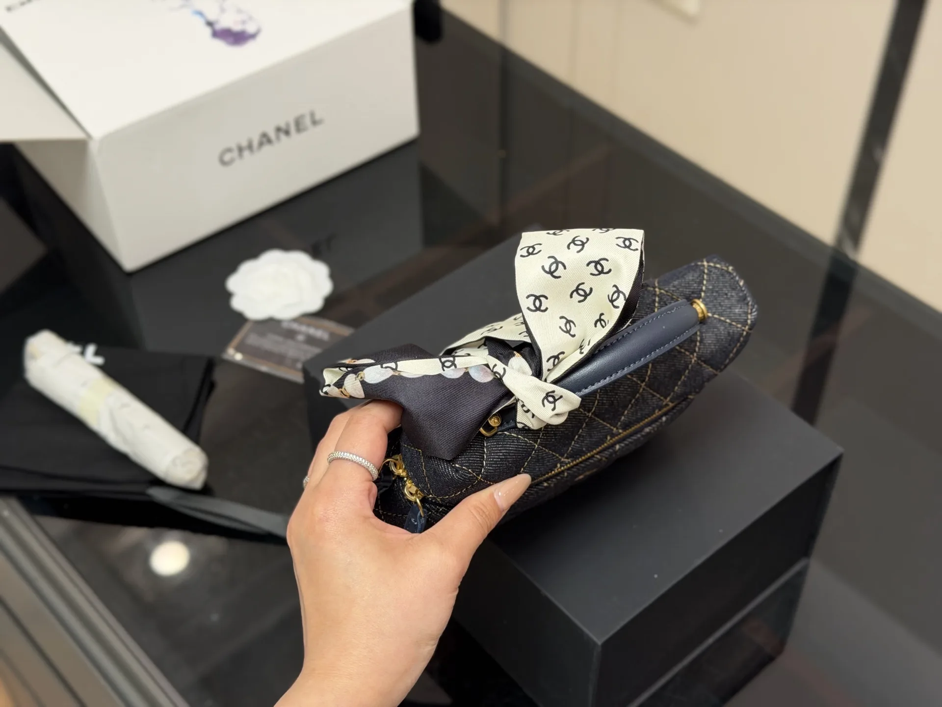 Chanel Quilted Denim Vanity Case Bag D34018404 — view 3