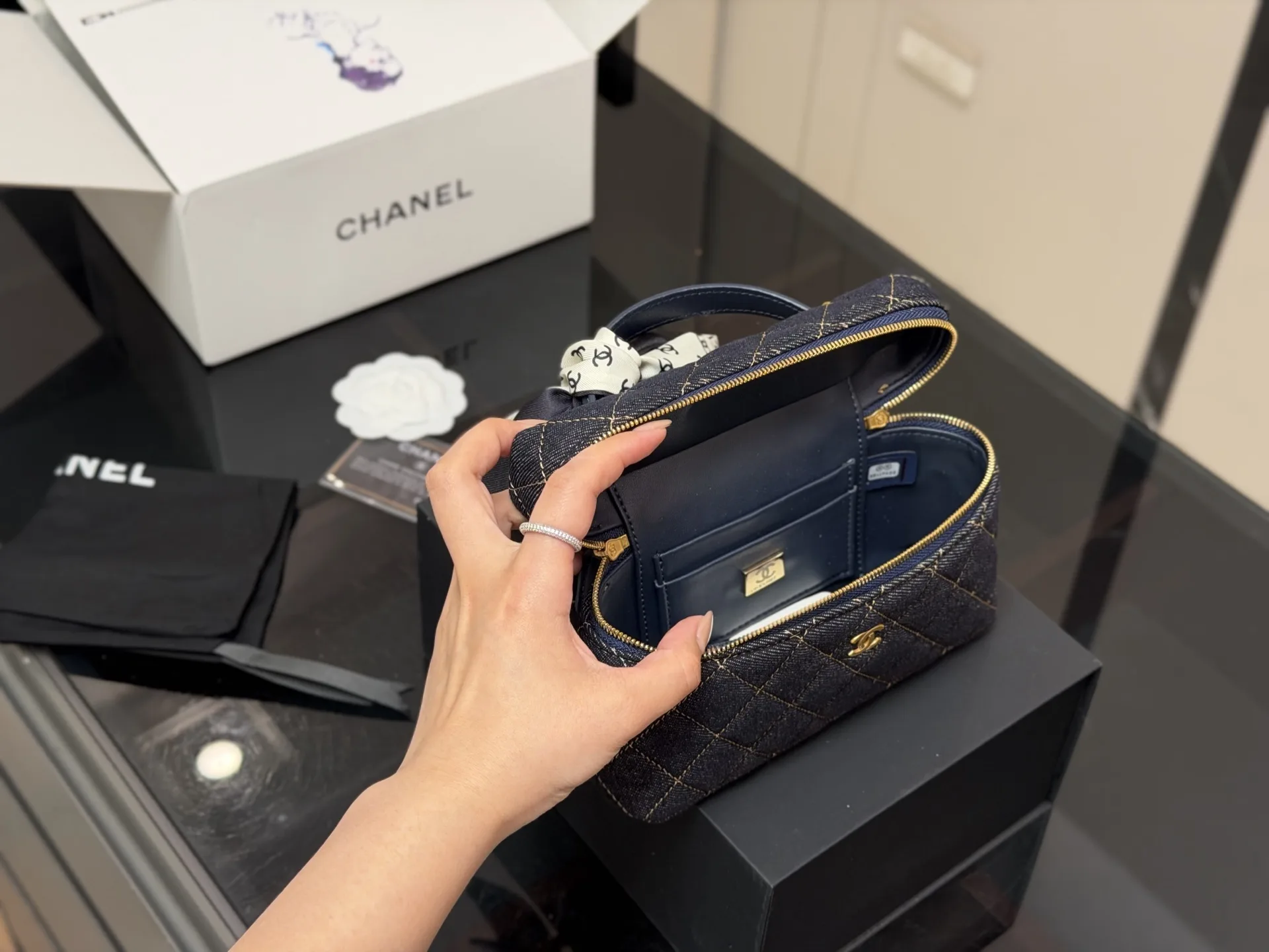 Chanel Quilted Denim Vanity Case Bag D34018404 — view 4