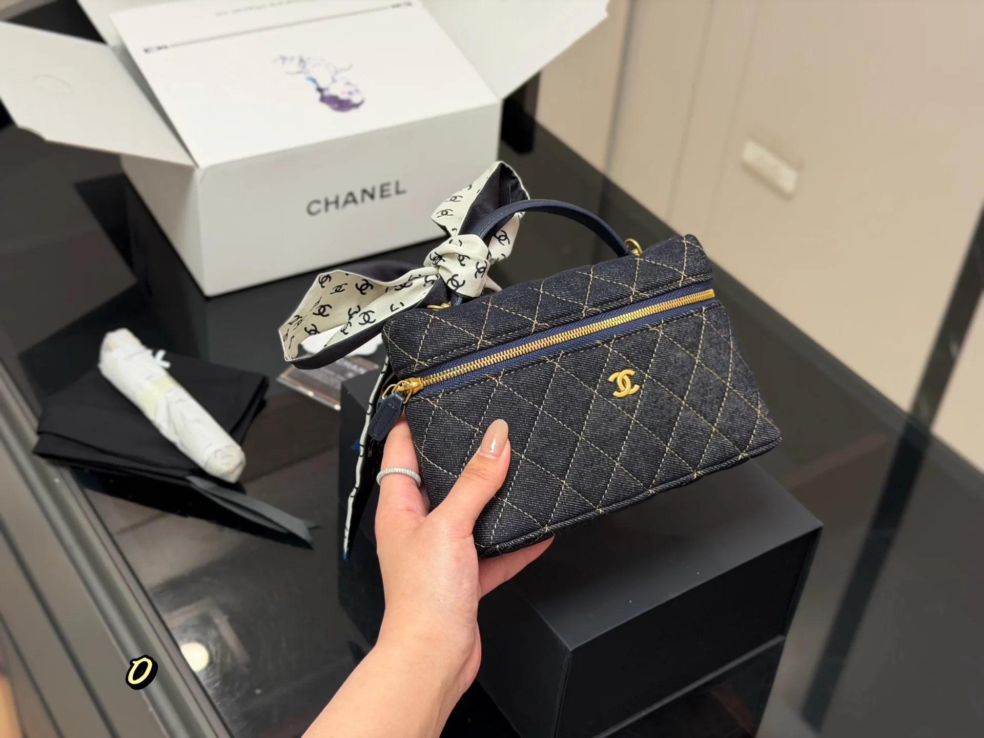 Chanel Quilted Denim Vanity Case Bag D34018404 — view 5