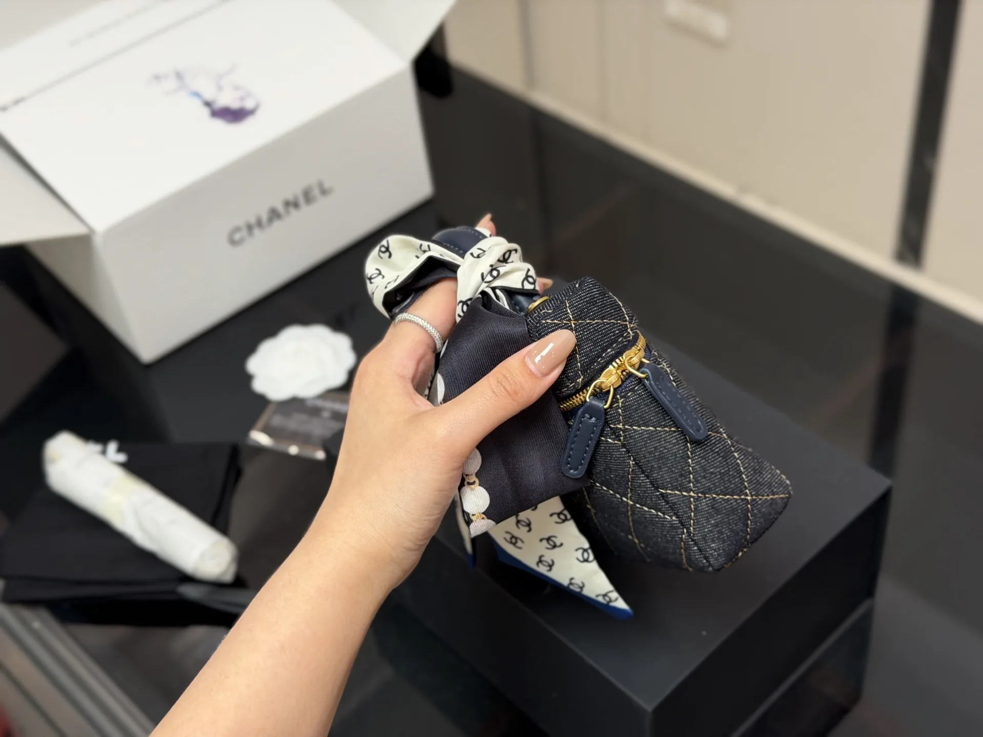 Chanel Quilted Denim Vanity Case Bag D34018404 — view 6