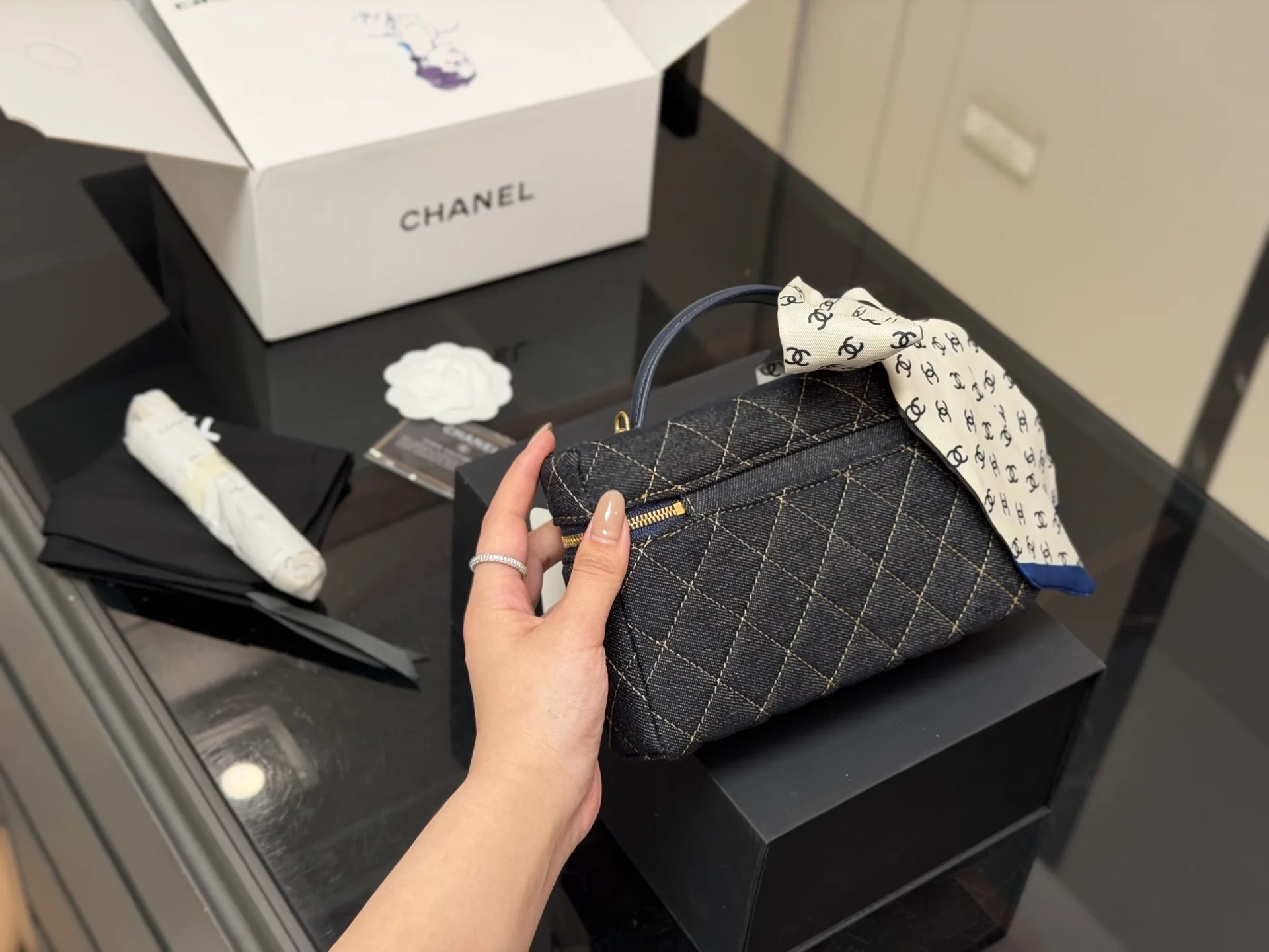 Chanel Quilted Denim Vanity Case Bag D34018404 — view 7