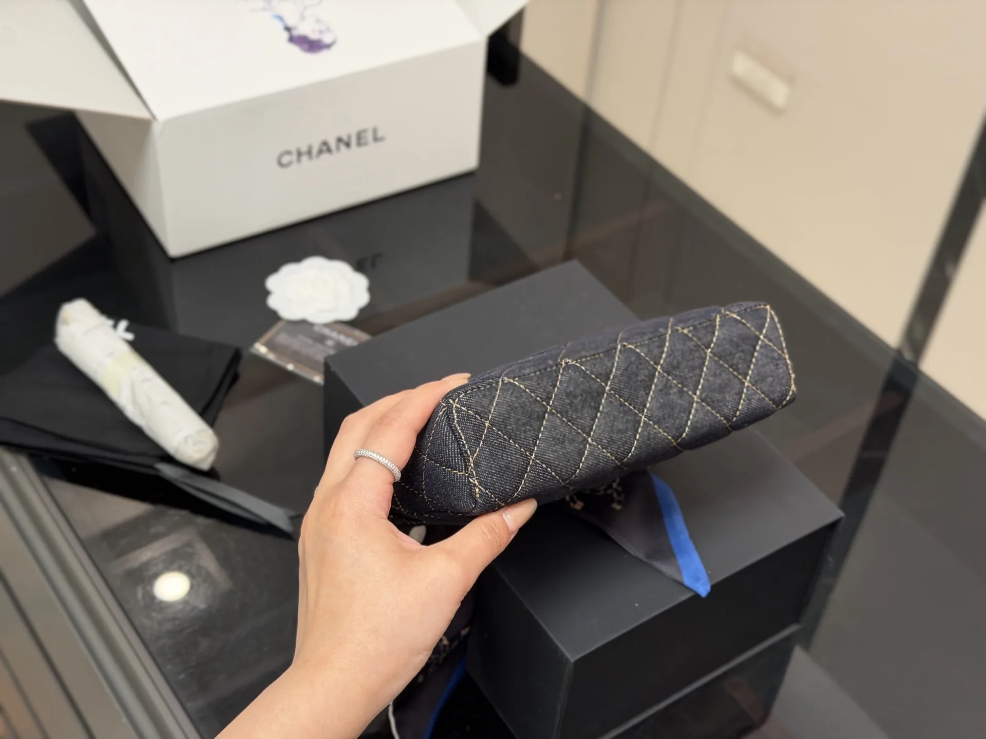 Chanel Quilted Denim Vanity Case Bag D34018404 — view 8