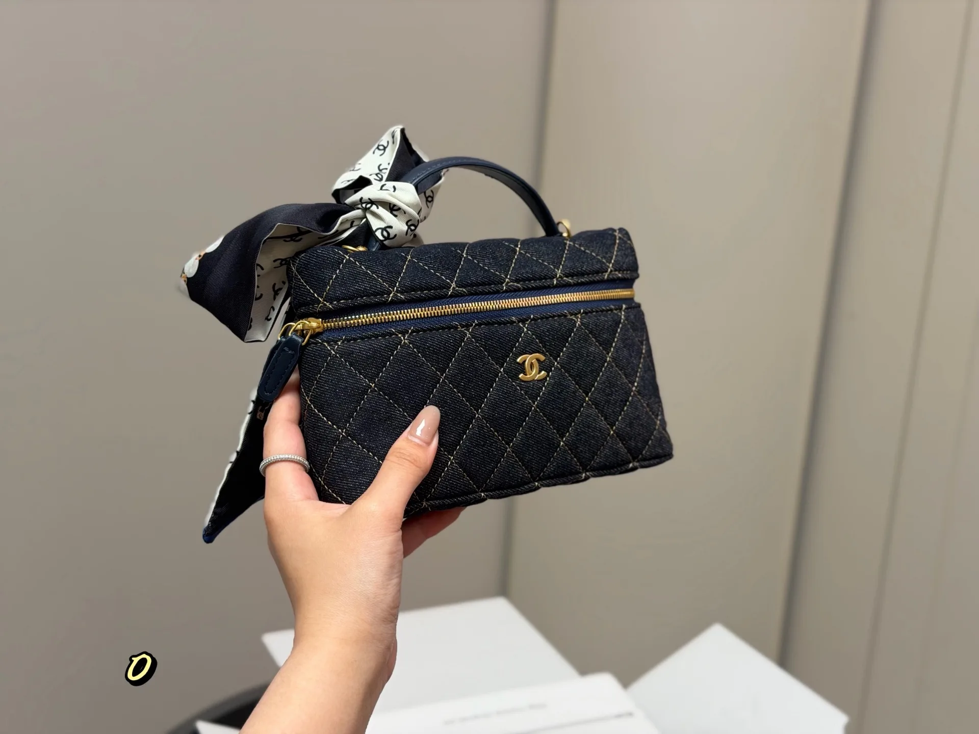 Chanel Quilted Denim Vanity Case Bag D34018404 — view 9