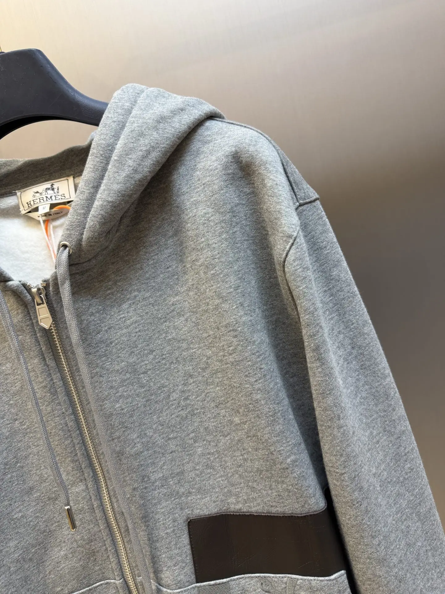 Leather-Trimmed Embroidered Zip-Up Hoodie D34520451 — view 3