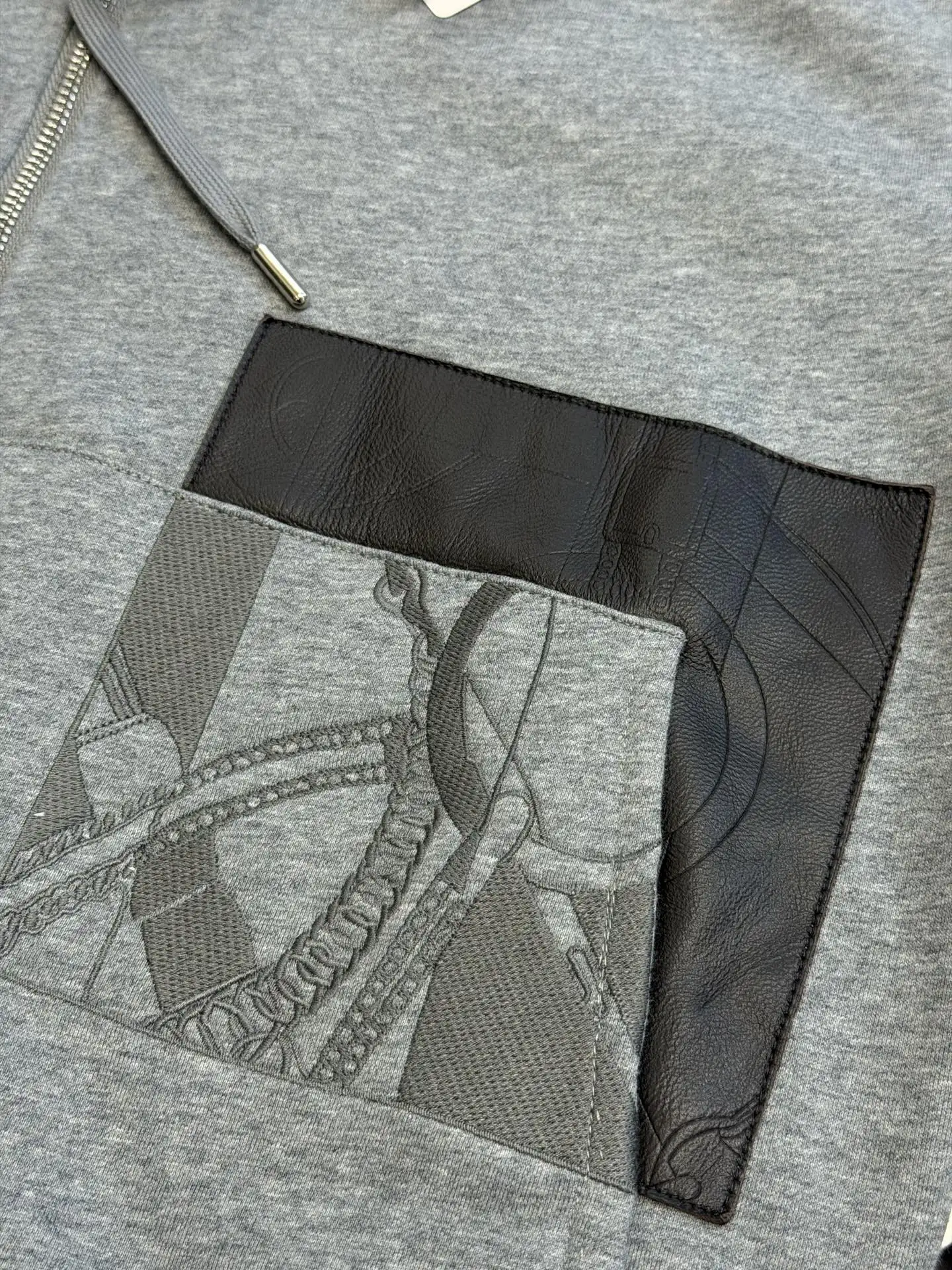 Leather-Trimmed Embroidered Zip-Up Hoodie D34520451 — view 6